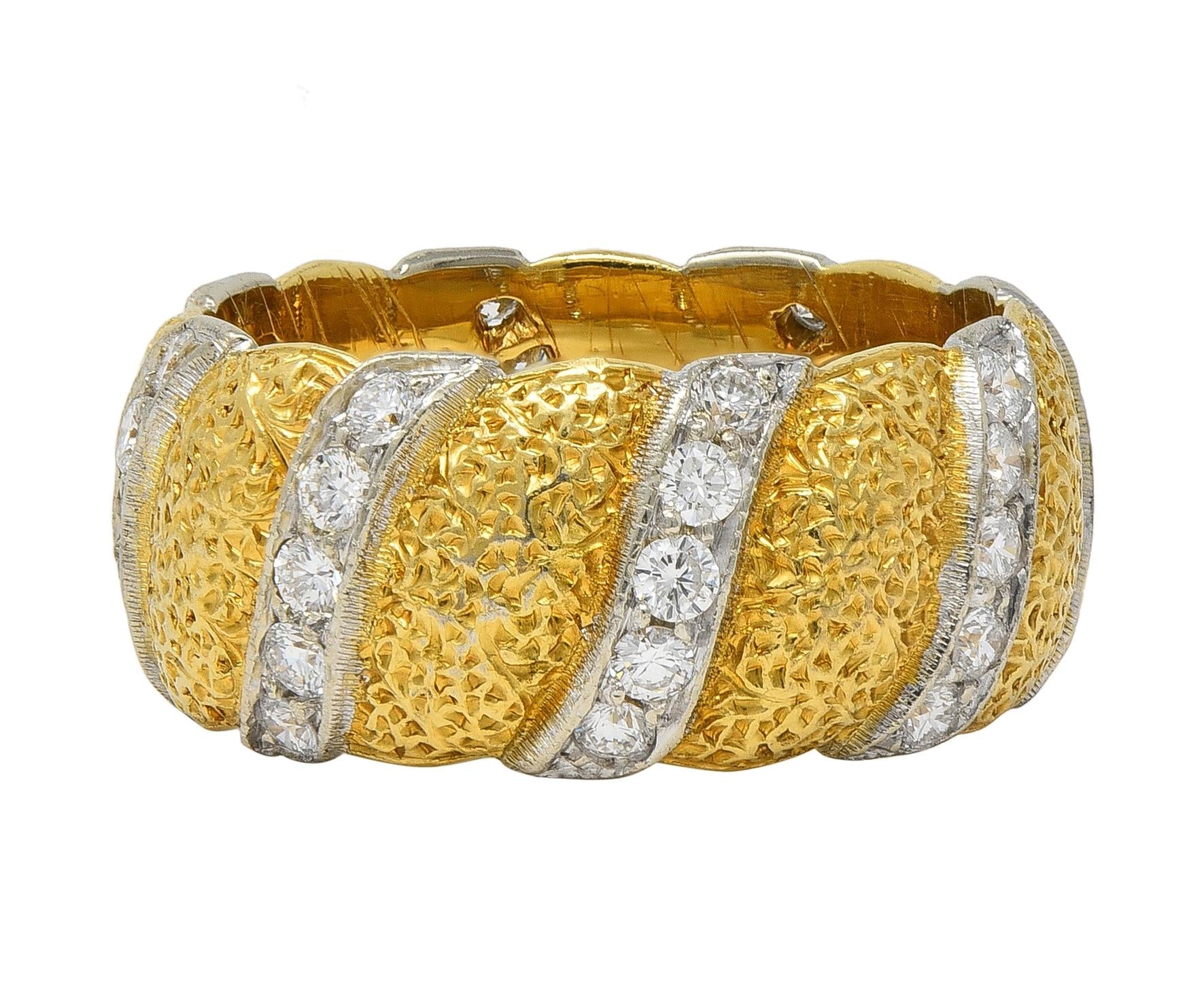 Buccellati 1980's 1.20 CTW Diamond 18K Gold Eternelle Textured Vintage Band Ring