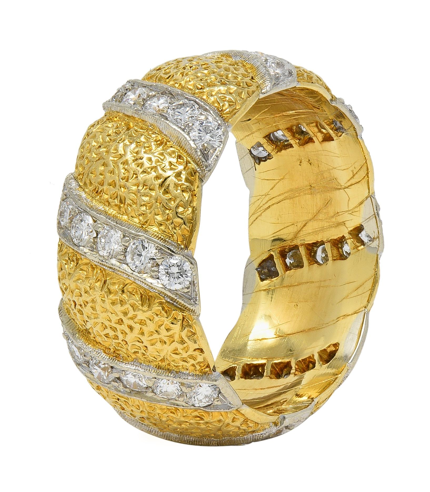 Buccellati 1980's 1.20 CTW Diamond 18K Gold Eternelle Textured Vintage Band Ring