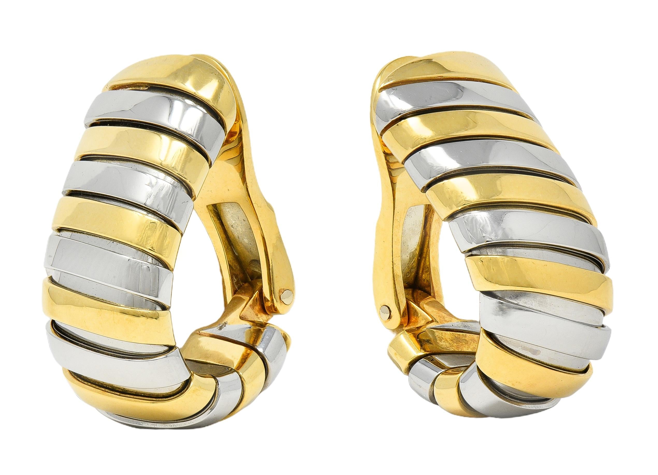 Bulgari 1990 Stainless Steel 18K Gold Vintage Serpenti J-Hoop Ear-Clip Earrings