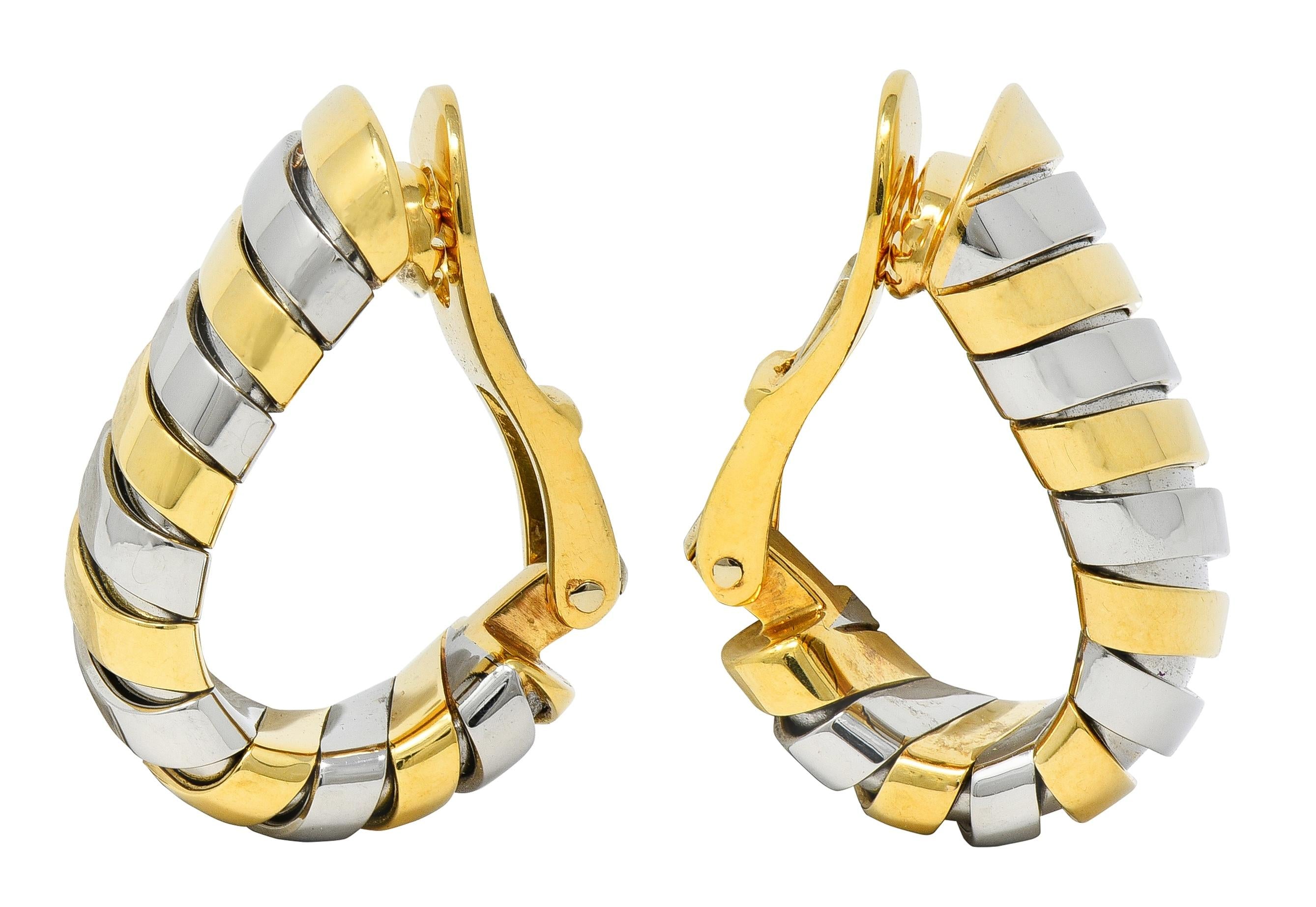 Bulgari 1990 Stainless Steel 18K Gold Vintage Serpenti J-Hoop Ear-Clip Earrings