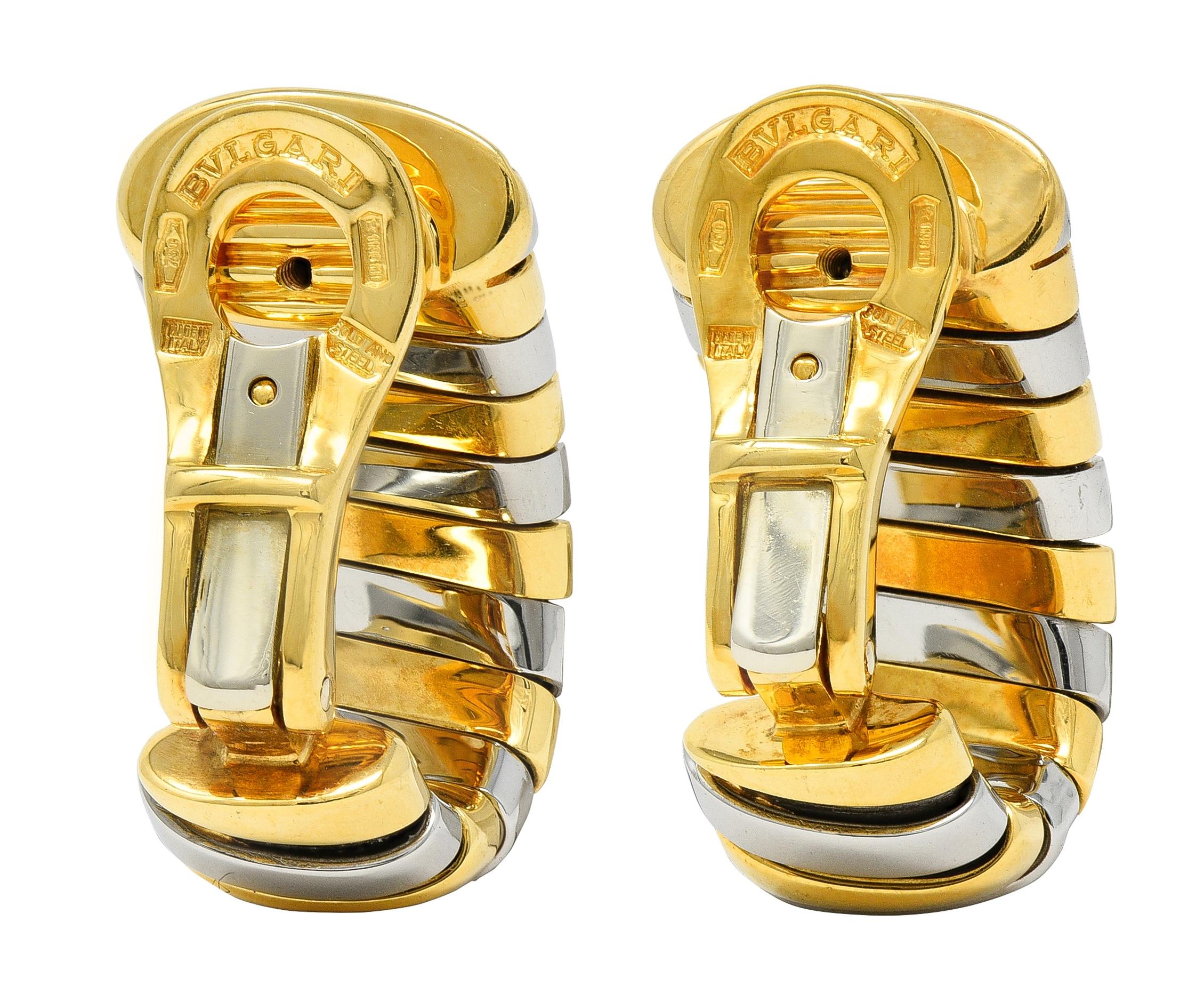 Bulgari 1990 Stainless Steel 18K Gold Vintage Serpenti J-Hoop Ear-Clip Earrings
