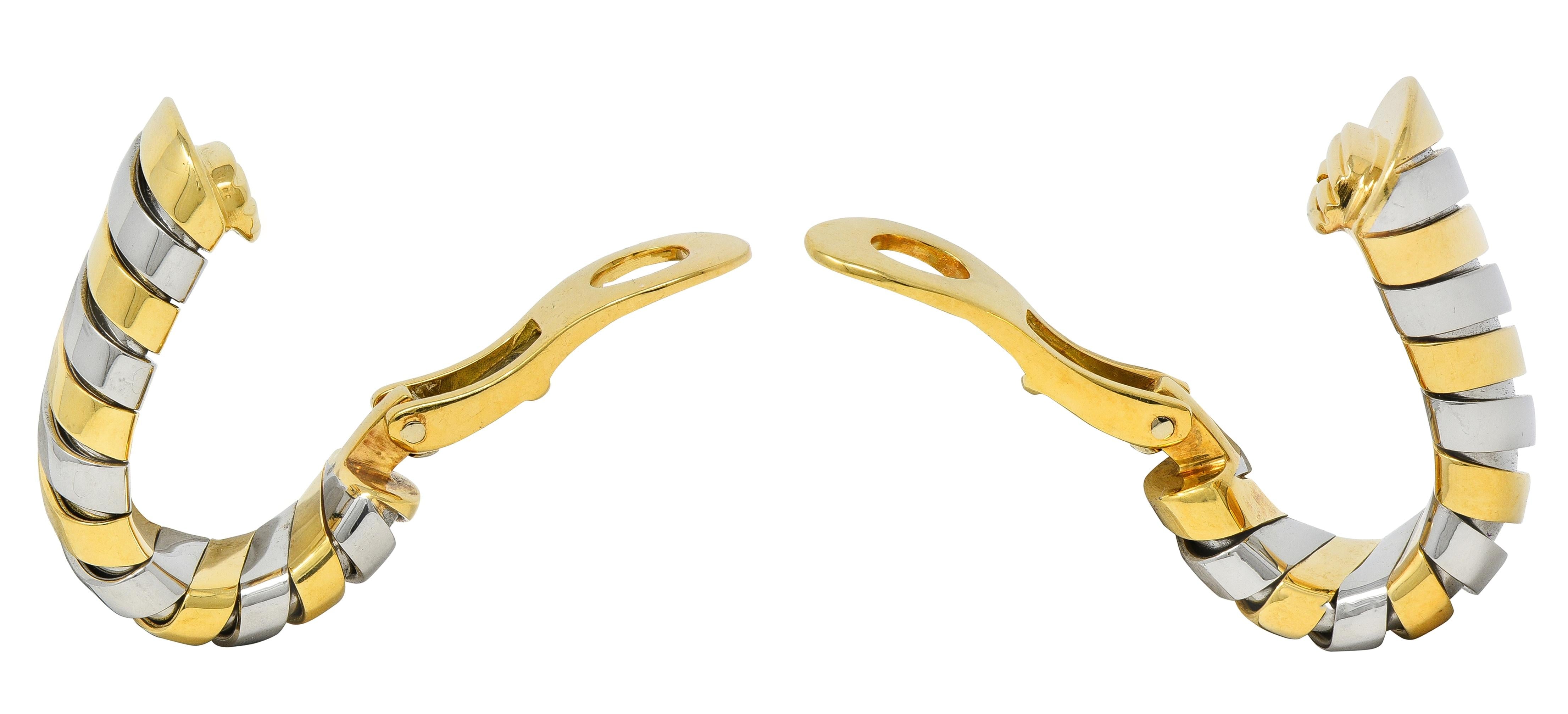 Bulgari 1990 Stainless Steel 18K Gold Vintage Serpenti J-Hoop Ear-Clip Earrings