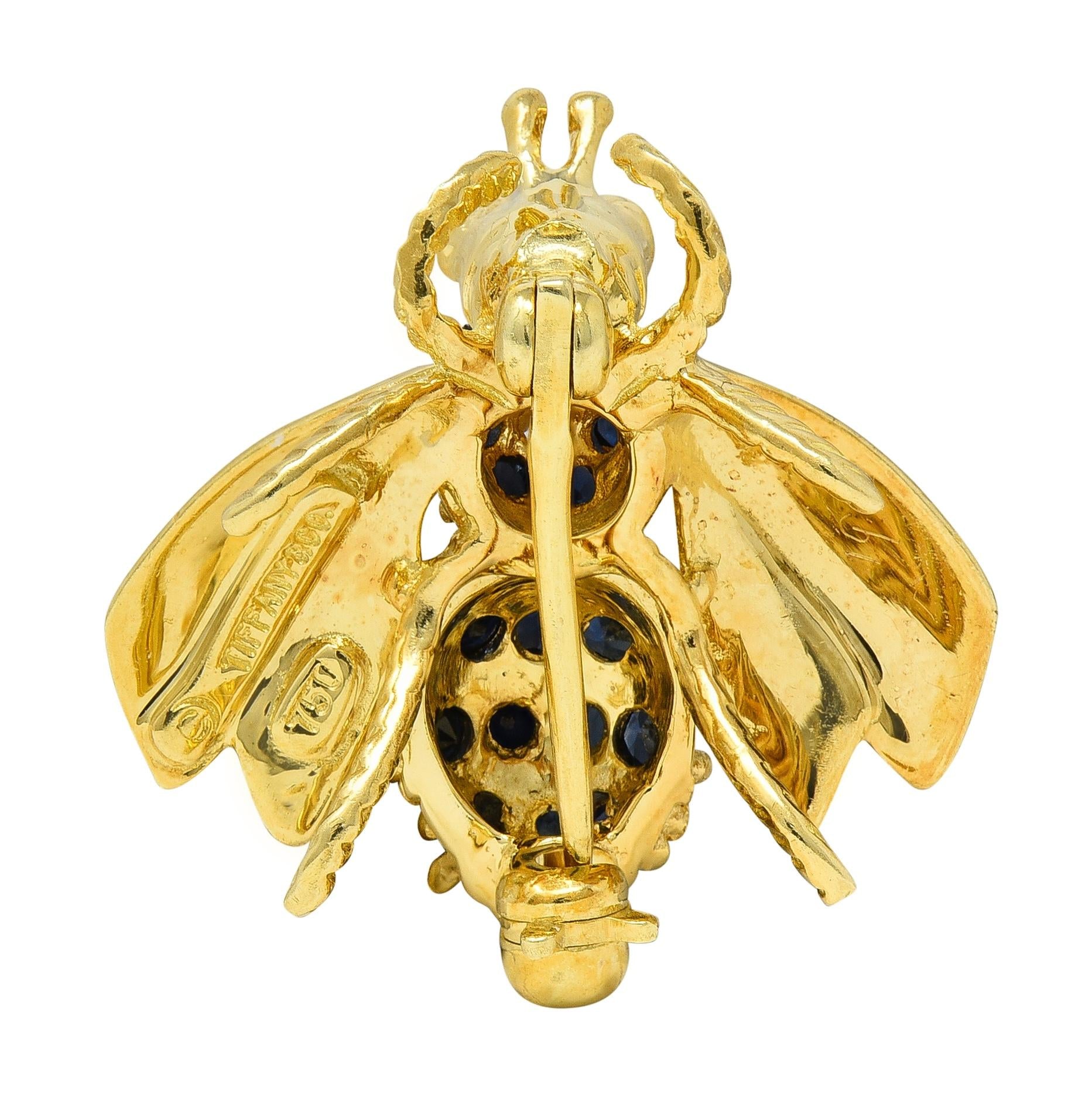 Tiffany & Co. 1960s Diamond Ruby Sapphire 18K Yellow Gold Vintage Bee Bug Brooch