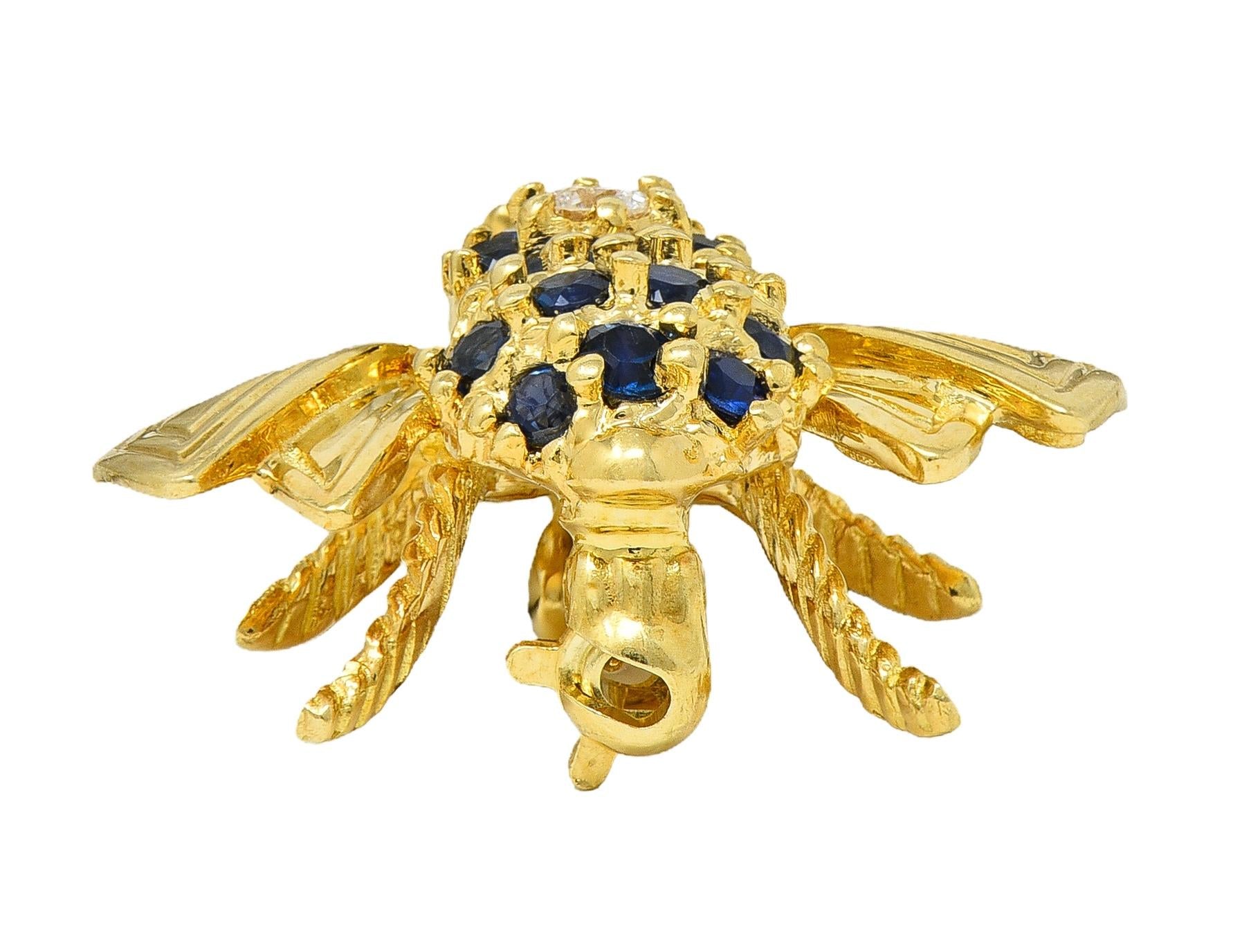 Tiffany & Co. 1960s Diamond Ruby Sapphire 18K Yellow Gold Vintage Bee Bug Brooch