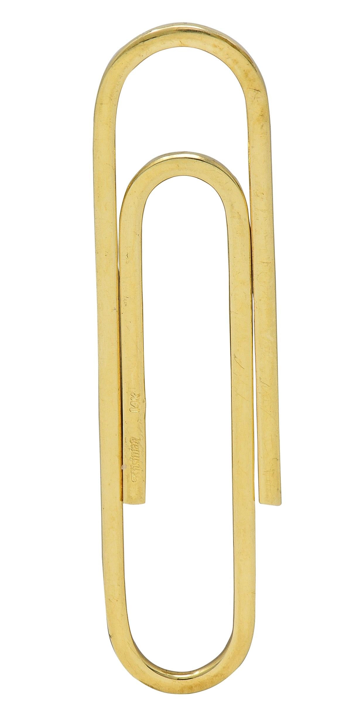 Kitsinian 1980's 14 Karat Yellow Gold Vintage Large Paperclip Pendant
