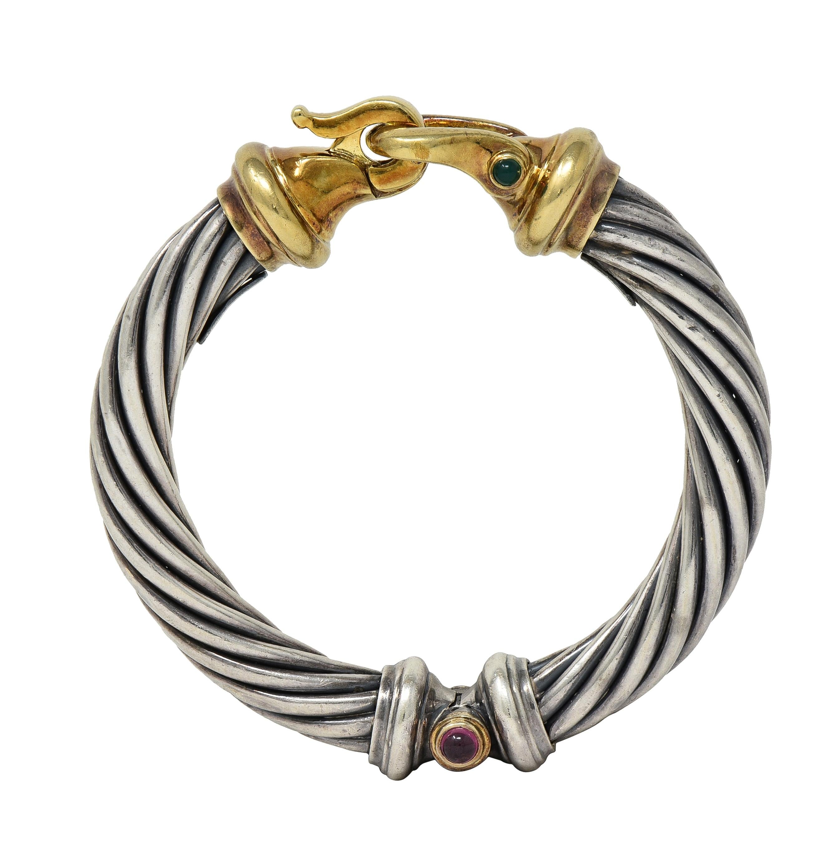 1990's David Yurman 14K Gold Silver Vintage Classic Cable Bangle Bracelet