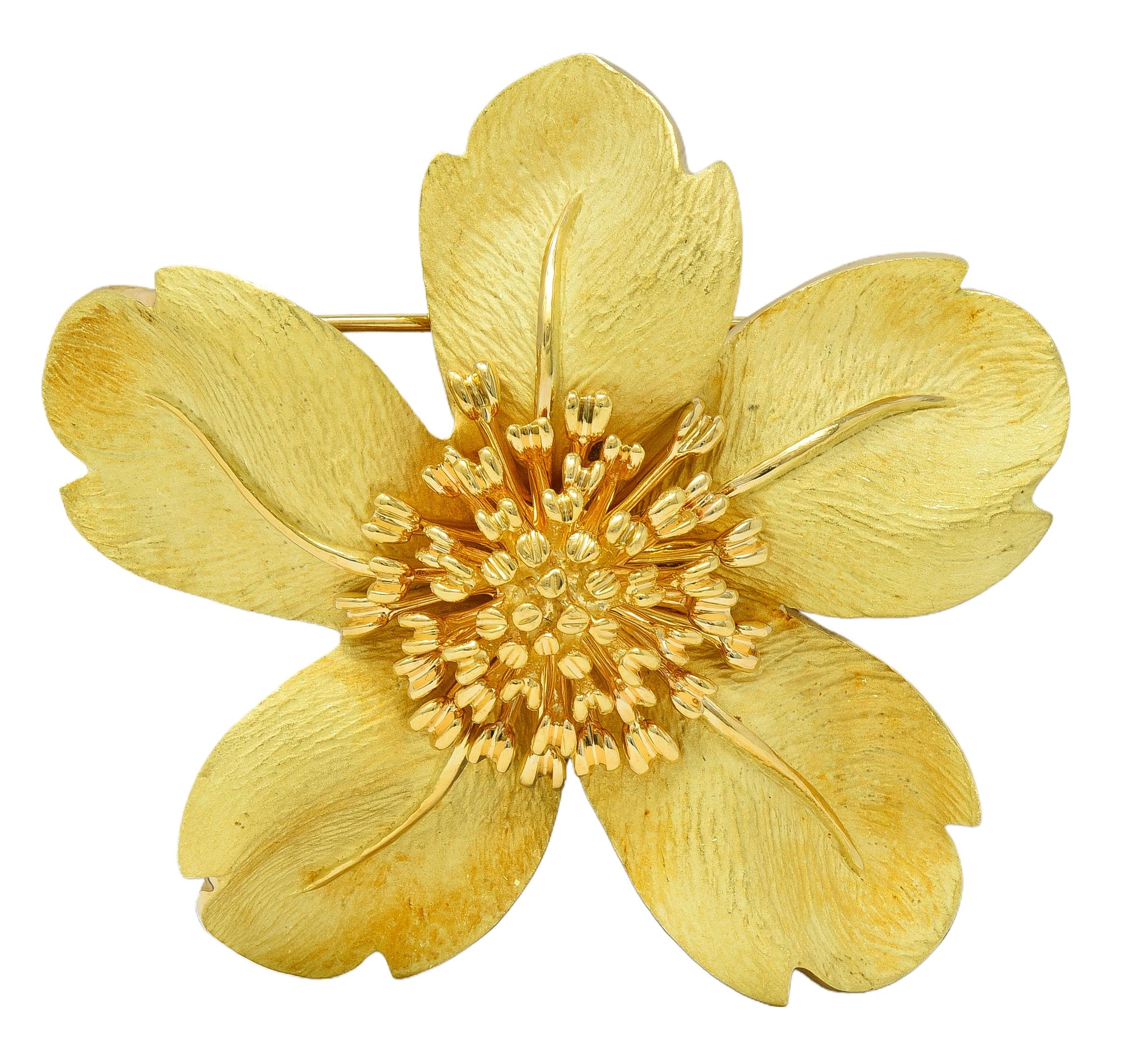 Tiffany & Co. 1990's 18 Karat Yellow Vintage Dogwood Wild Rose Flower Brooch
