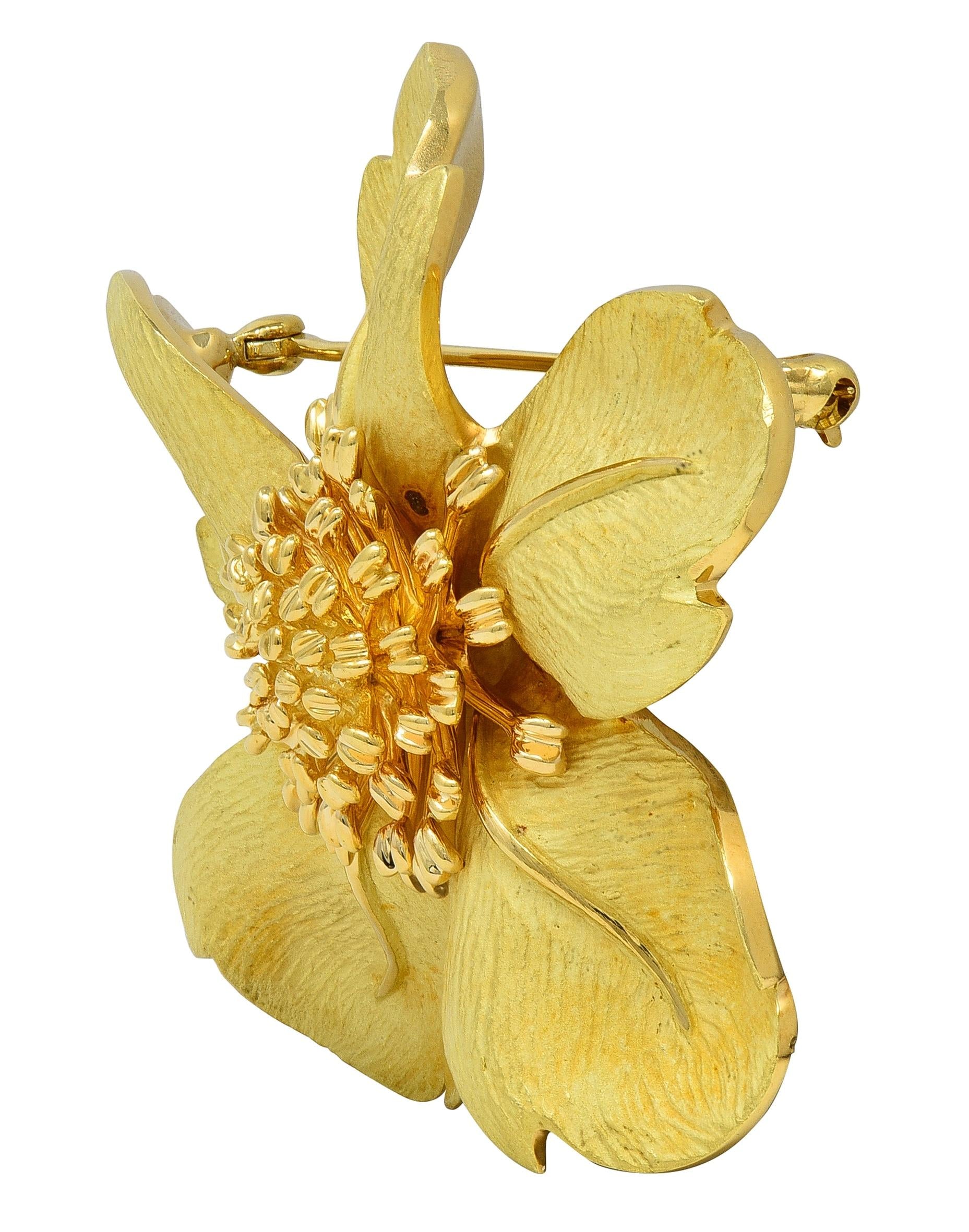 Tiffany & Co. 1990's 18 Karat Yellow Vintage Dogwood Wild Rose Flower Brooch