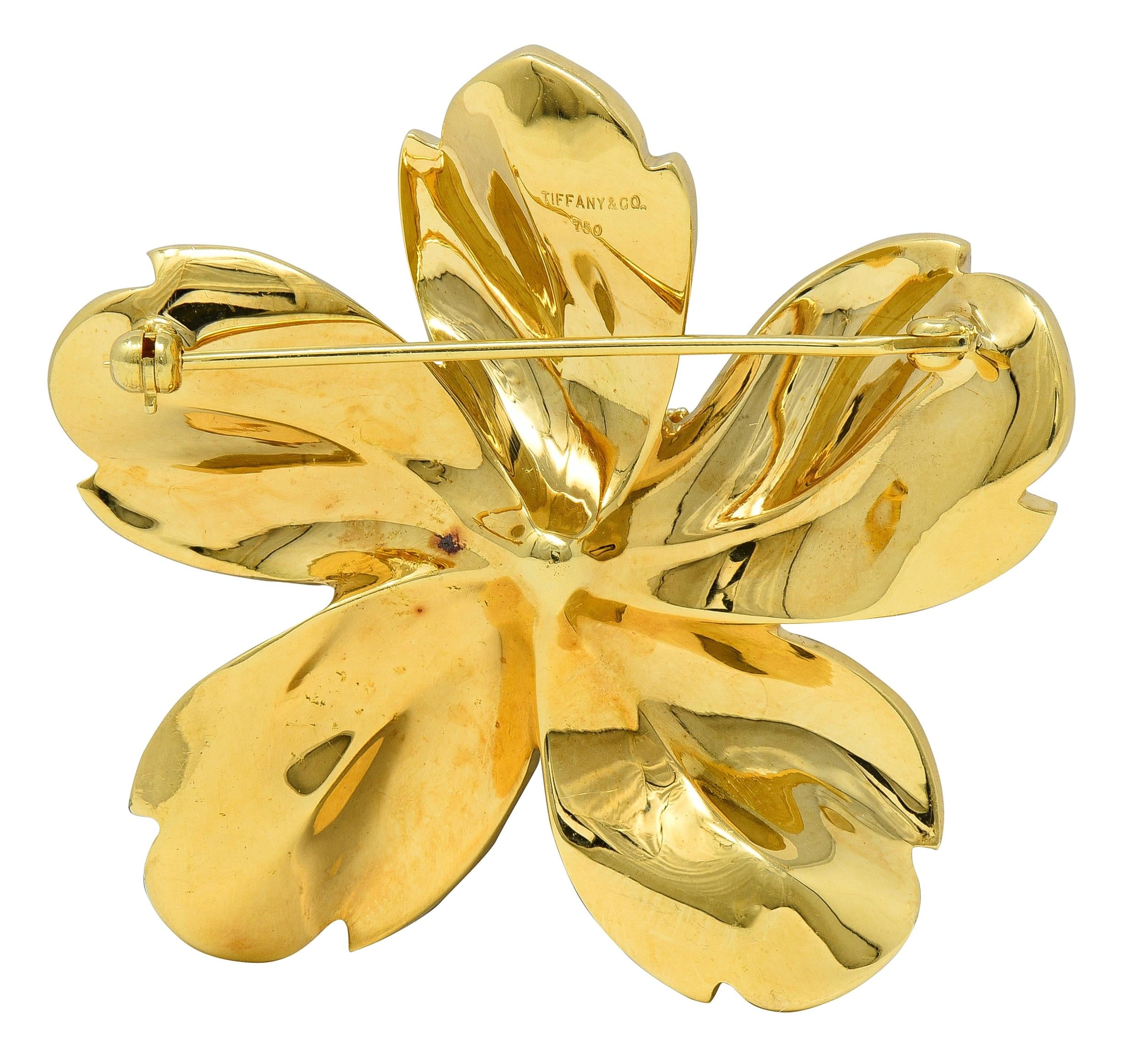 Tiffany & Co. 1990's 18 Karat Yellow Vintage Dogwood Wild Rose Flower Brooch