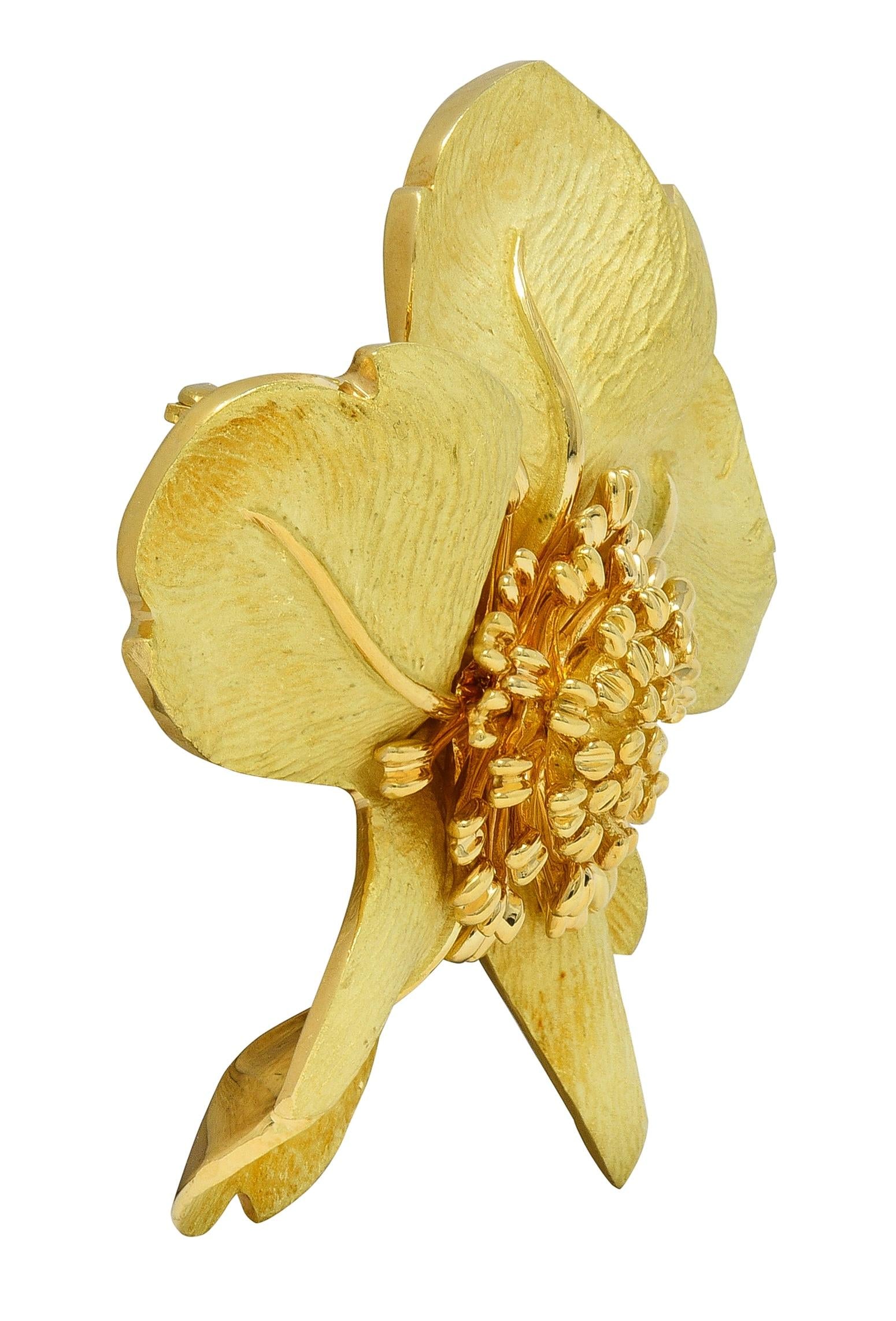 Tiffany & Co. 1990's 18 Karat Yellow Vintage Dogwood Wild Rose Flower Brooch