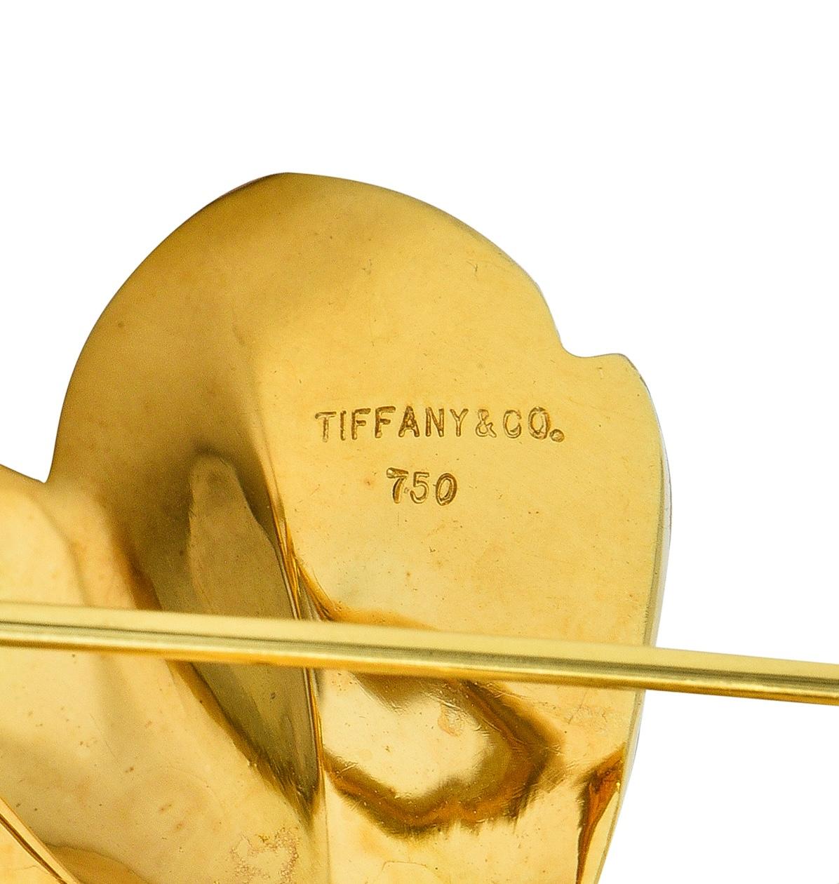 Tiffany & Co. 1990's 18 Karat Yellow Vintage Dogwood Wild Rose Flower Brooch