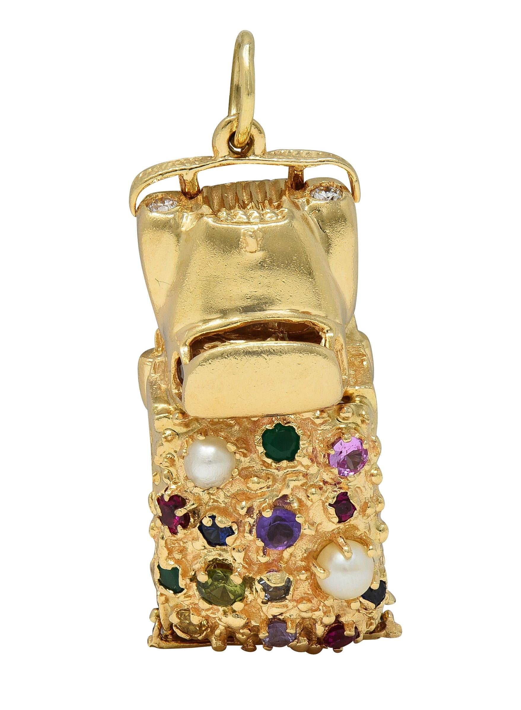 1960's Multi-Gem 14K Yellow Gold Vintage Loads-of-Love Truck Pendant Charm