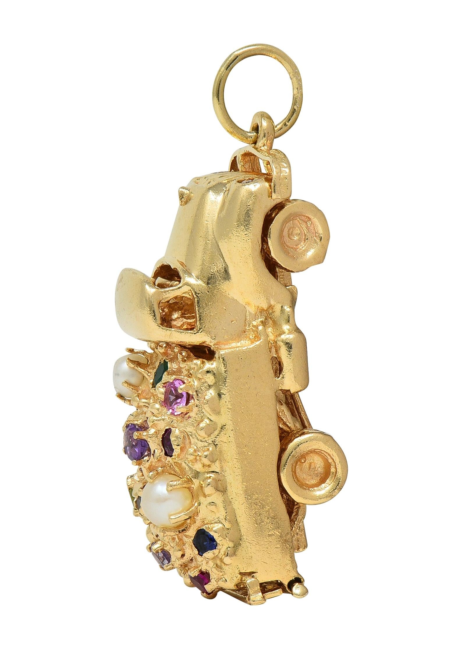 1960's Multi-Gem 14K Yellow Gold Vintage Loads-of-Love Truck Pendant Charm
