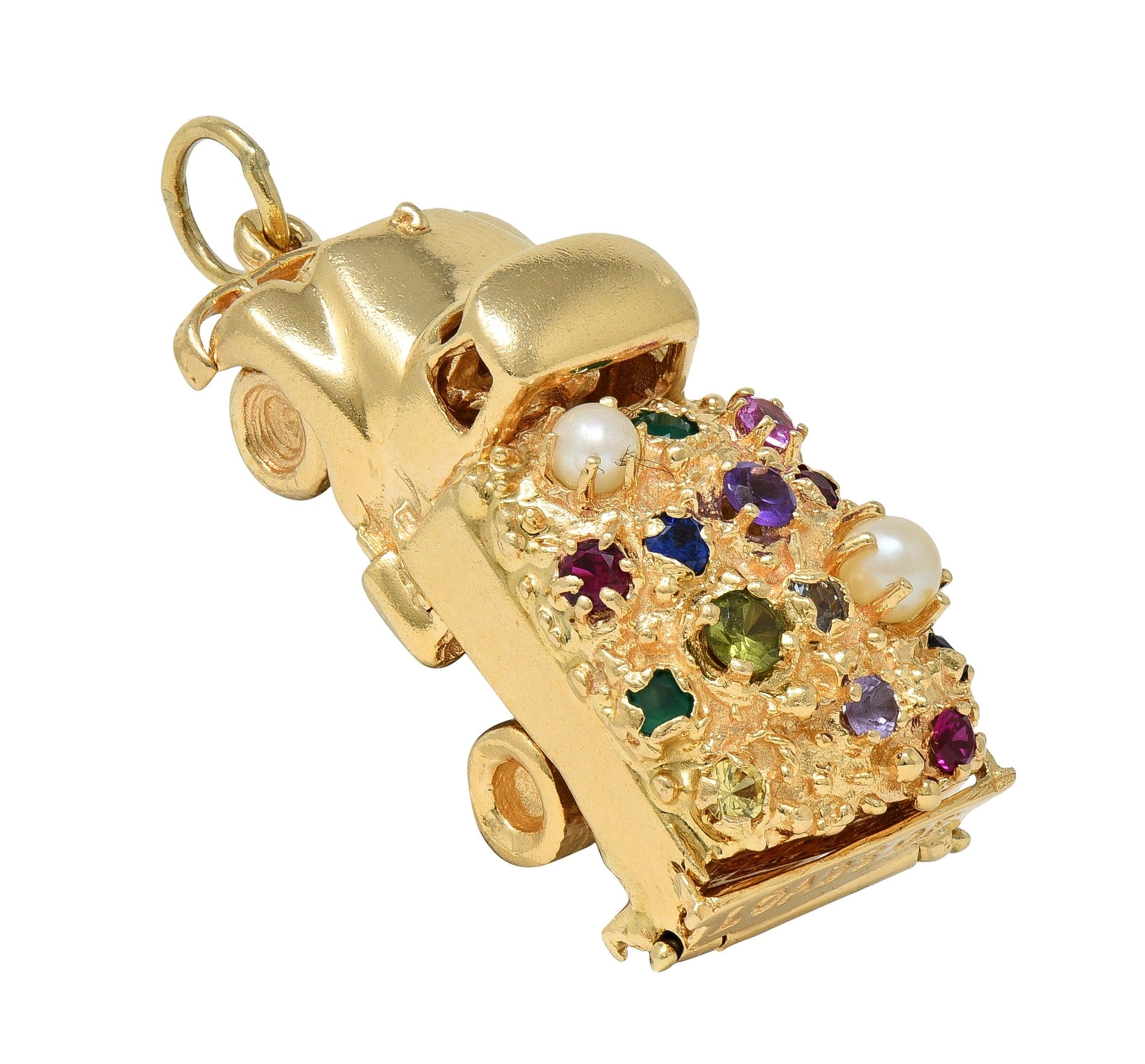 1960's Multi-Gem 14K Yellow Gold Vintage Loads-of-Love Truck Pendant Charm