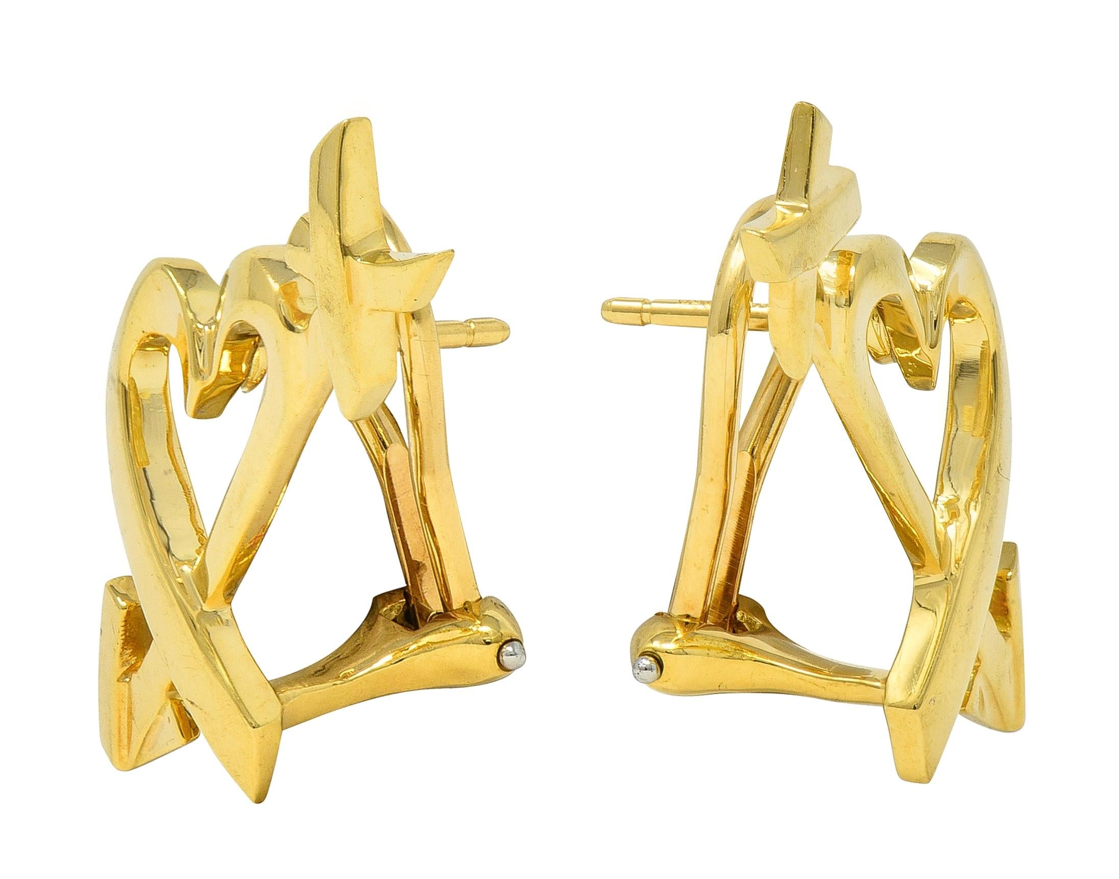 Paloma Picasso Tiffany & Co. 1990's 18K Gold Vintage Loving Heart Arrow Earrings