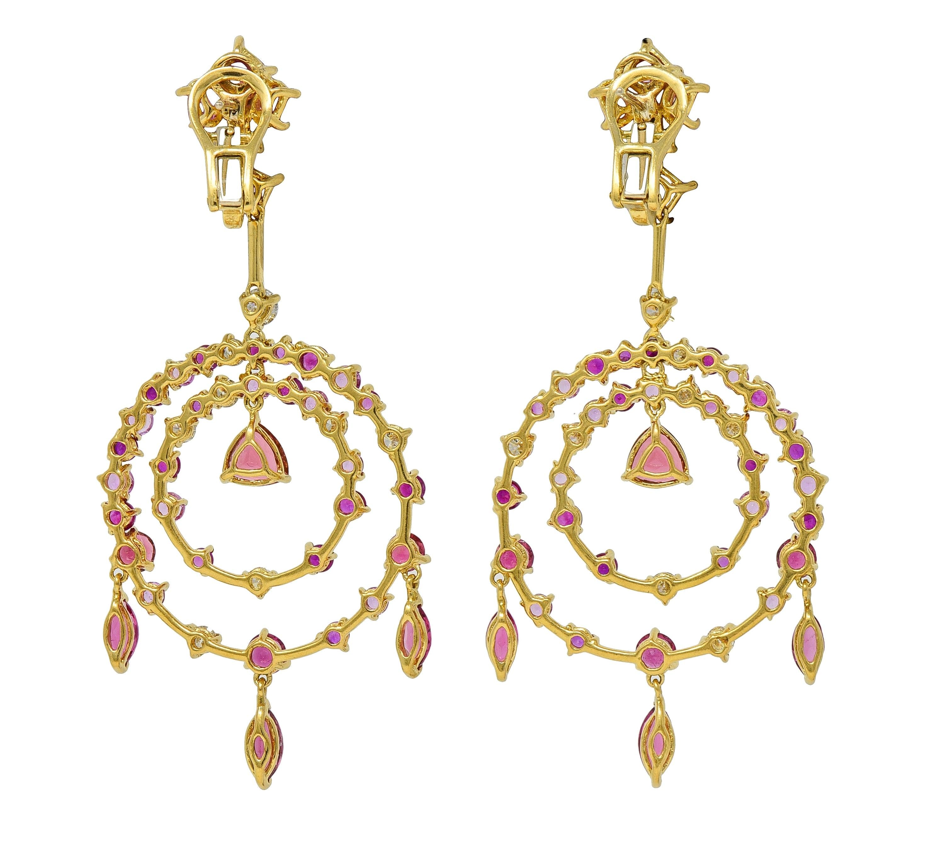 Contemporary 8.50 CTW Pink Sapphire Diamond Tourmaline 18K Fringe Drop Earrings