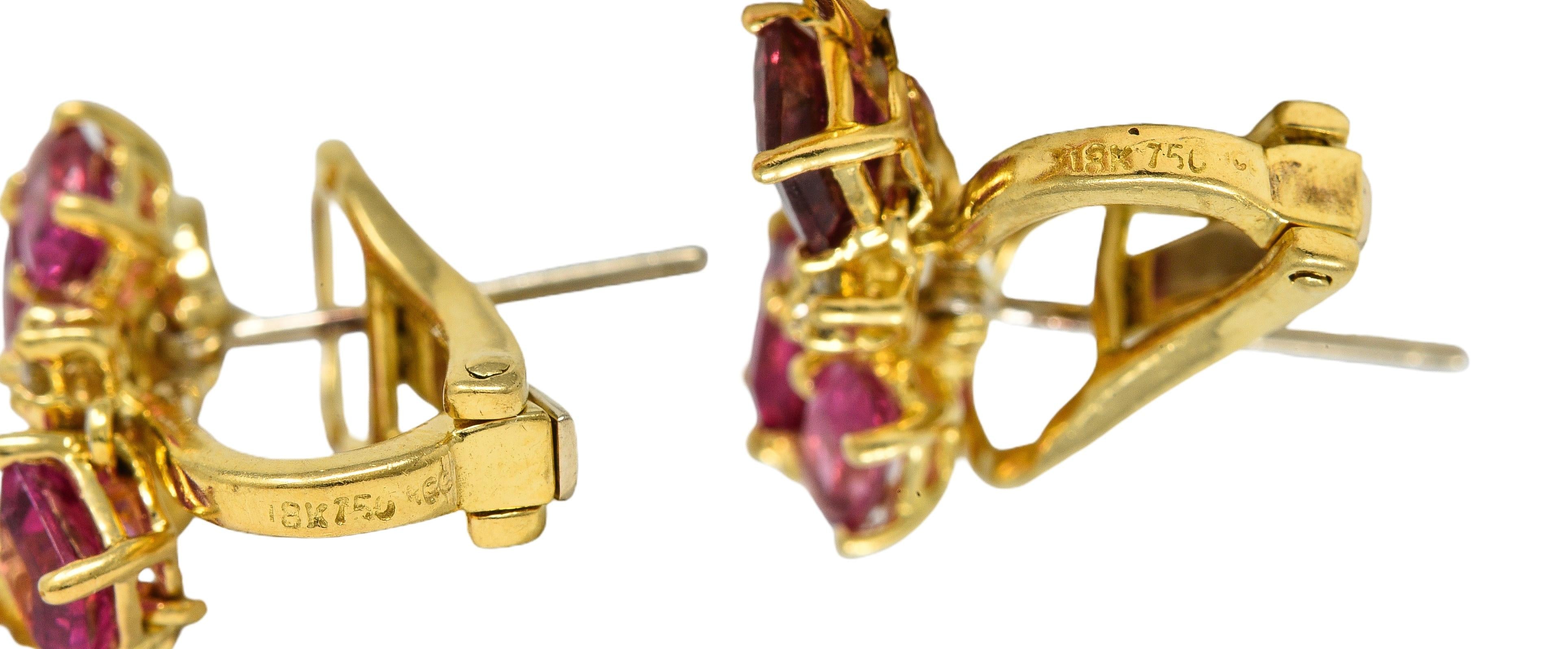 Contemporary 8.50 CTW Pink Sapphire Diamond Tourmaline 18K Fringe Drop Earrings