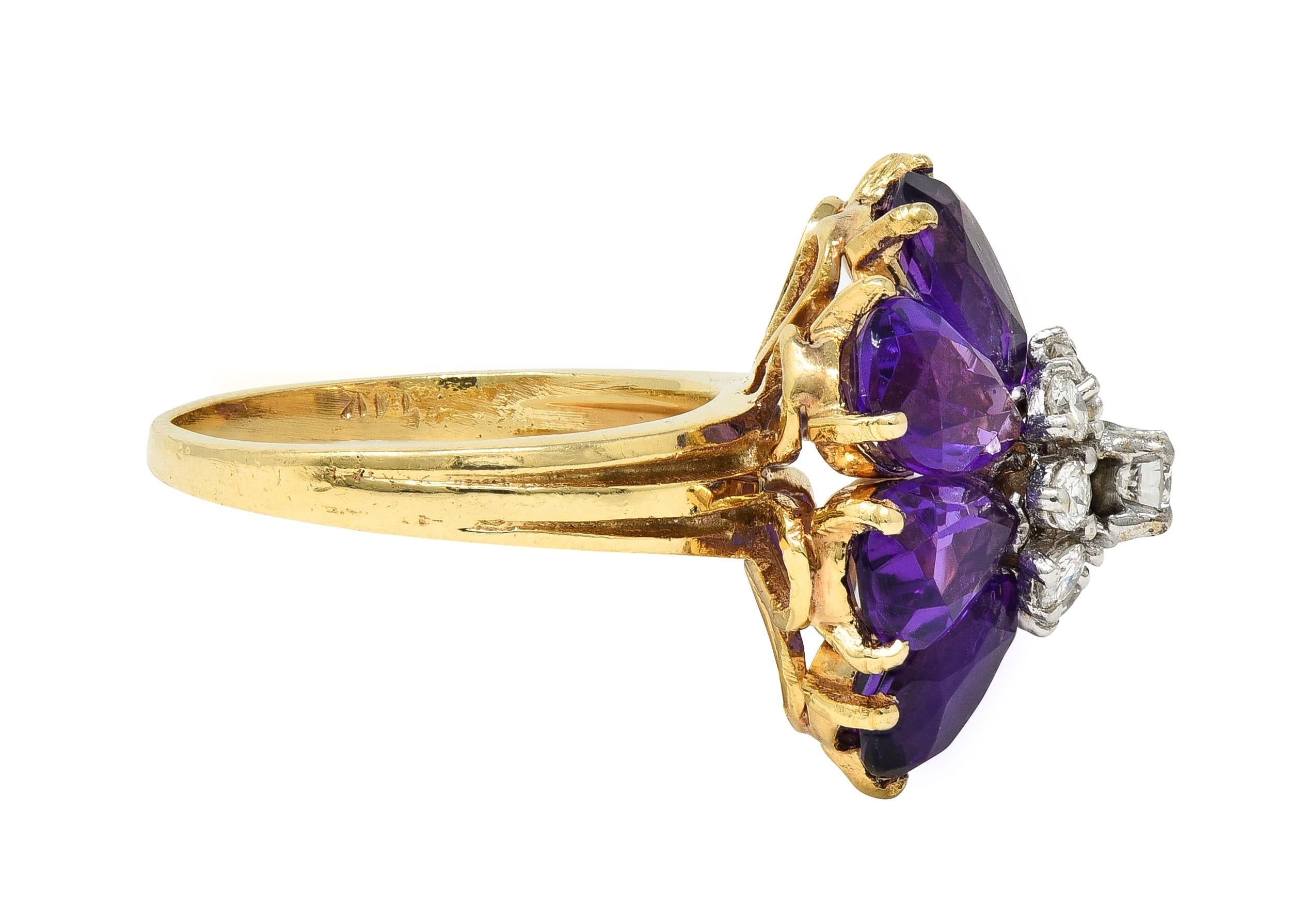 1960's 5.92 CTW Amethyst Diamond 14K Gold Vintage Cluster Cocktail Ring