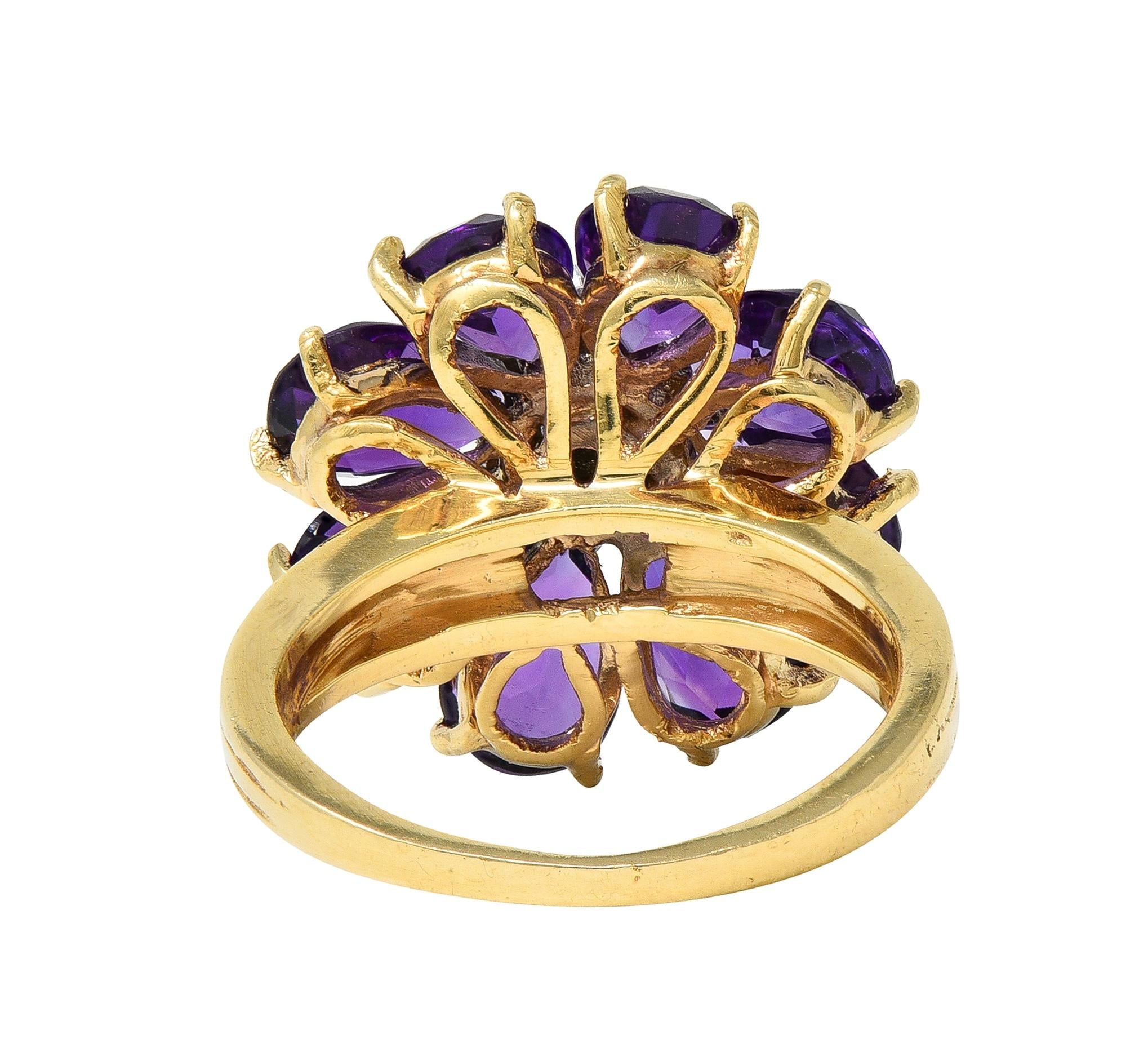 1960's 5.92 CTW Amethyst Diamond 14K Gold Vintage Cluster Cocktail Ring