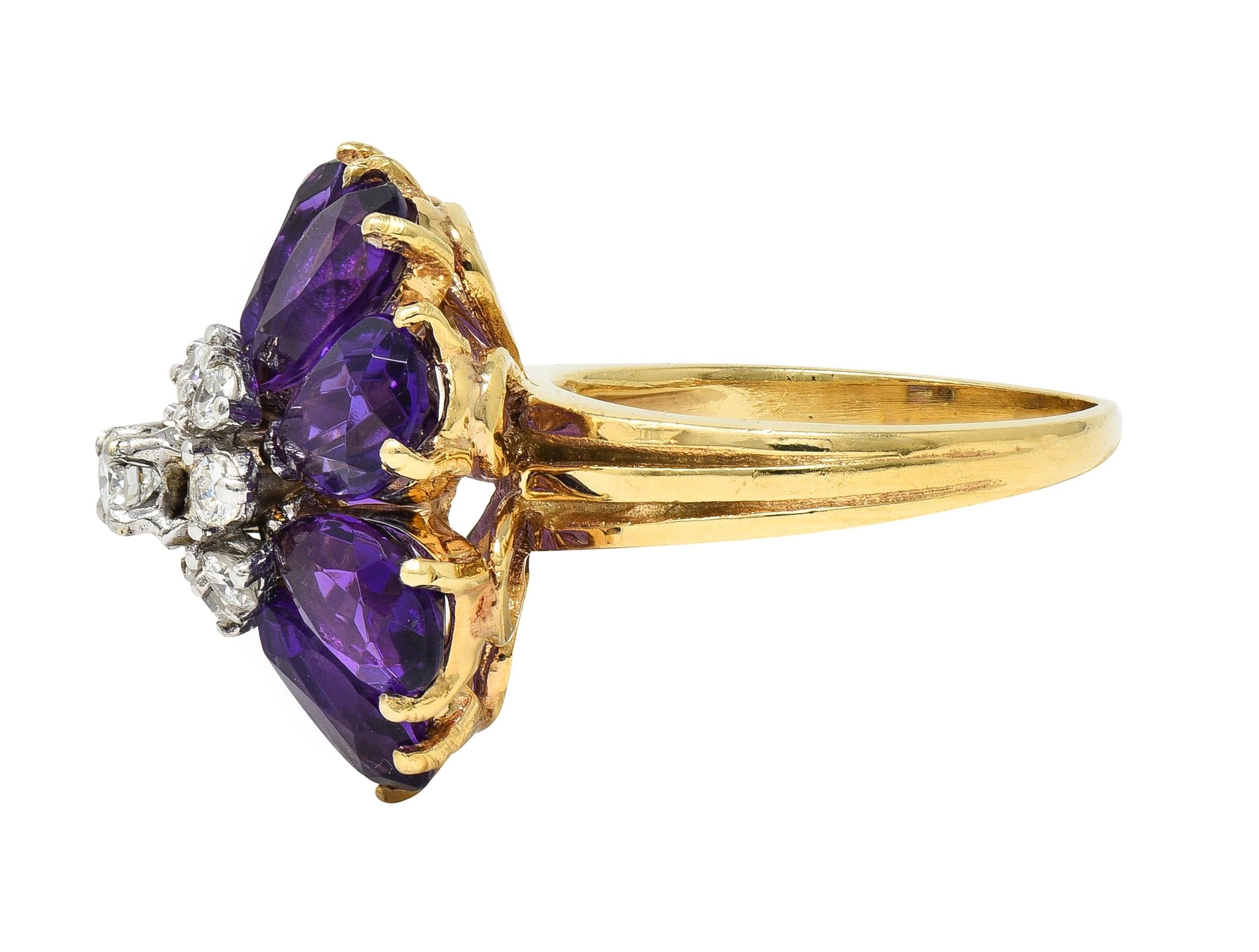 1960's 5.92 CTW Amethyst Diamond 14K Gold Vintage Cluster Cocktail Ring