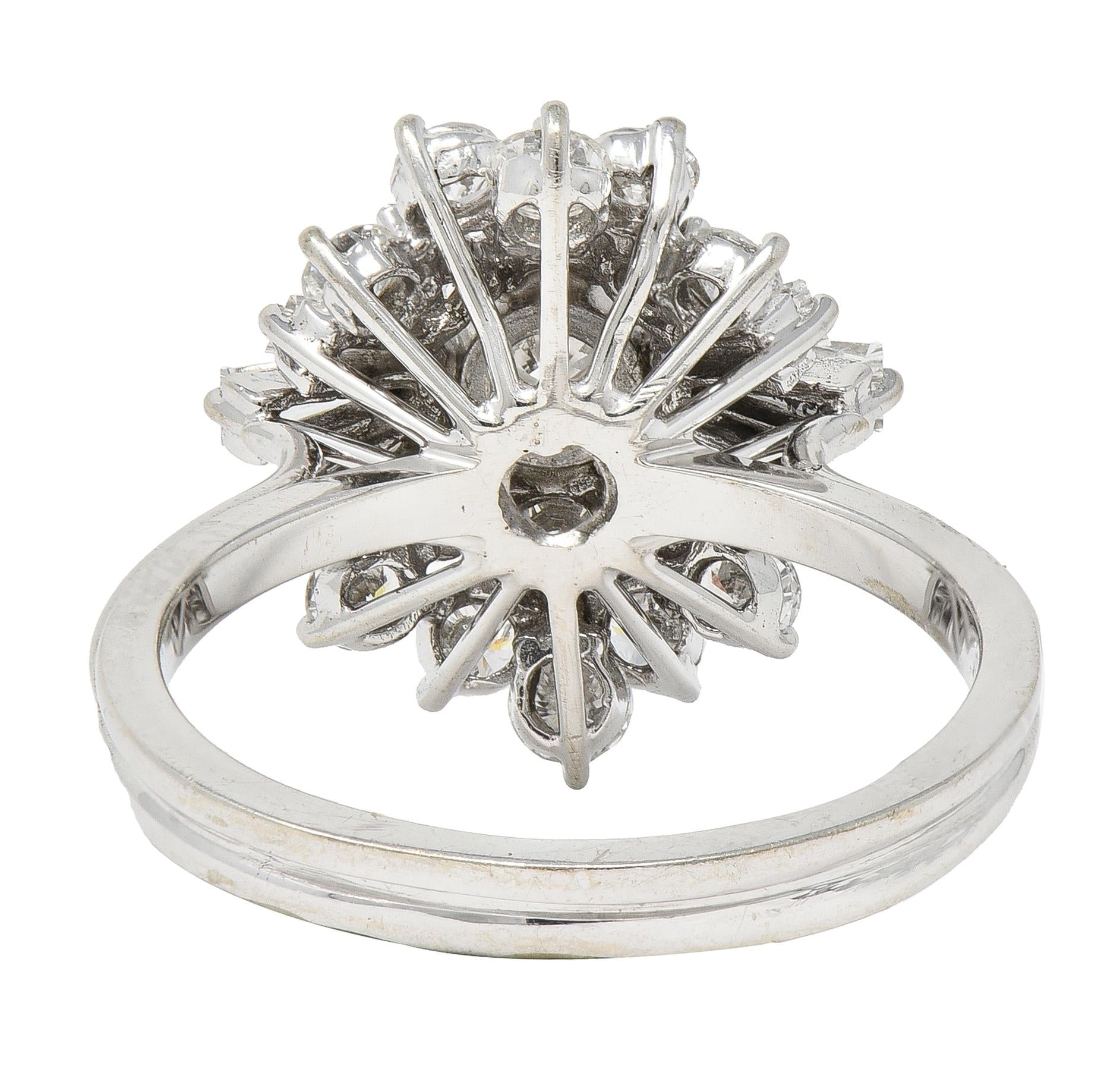 Mid-Century 2.37 CTW Diamond 18 Karat White Gold Vintage Cluster Ring