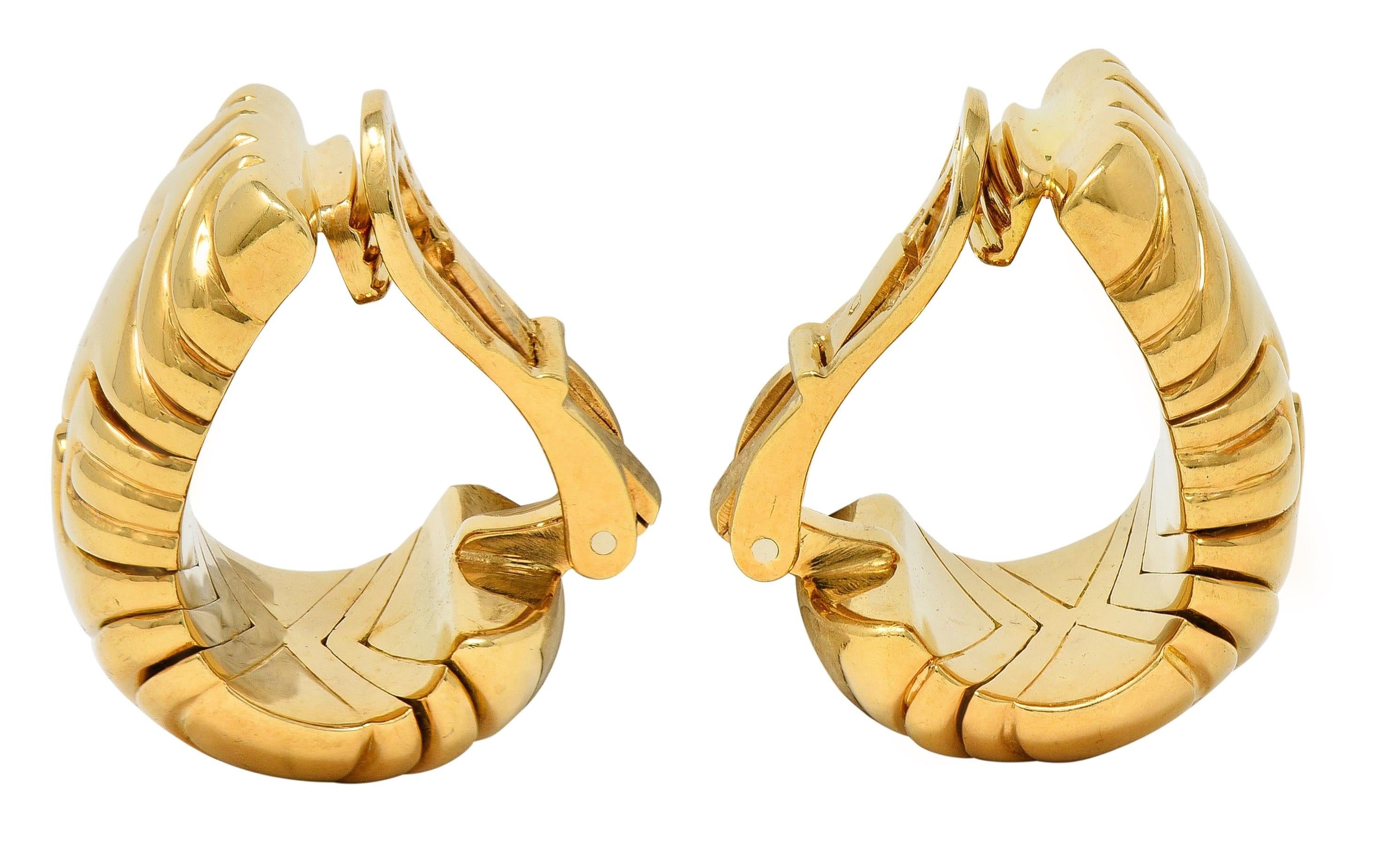 Bulgari 1990's 18 Karat Yellow Gold Vintage Alveare J-Hoop Ear-Clip Earrings