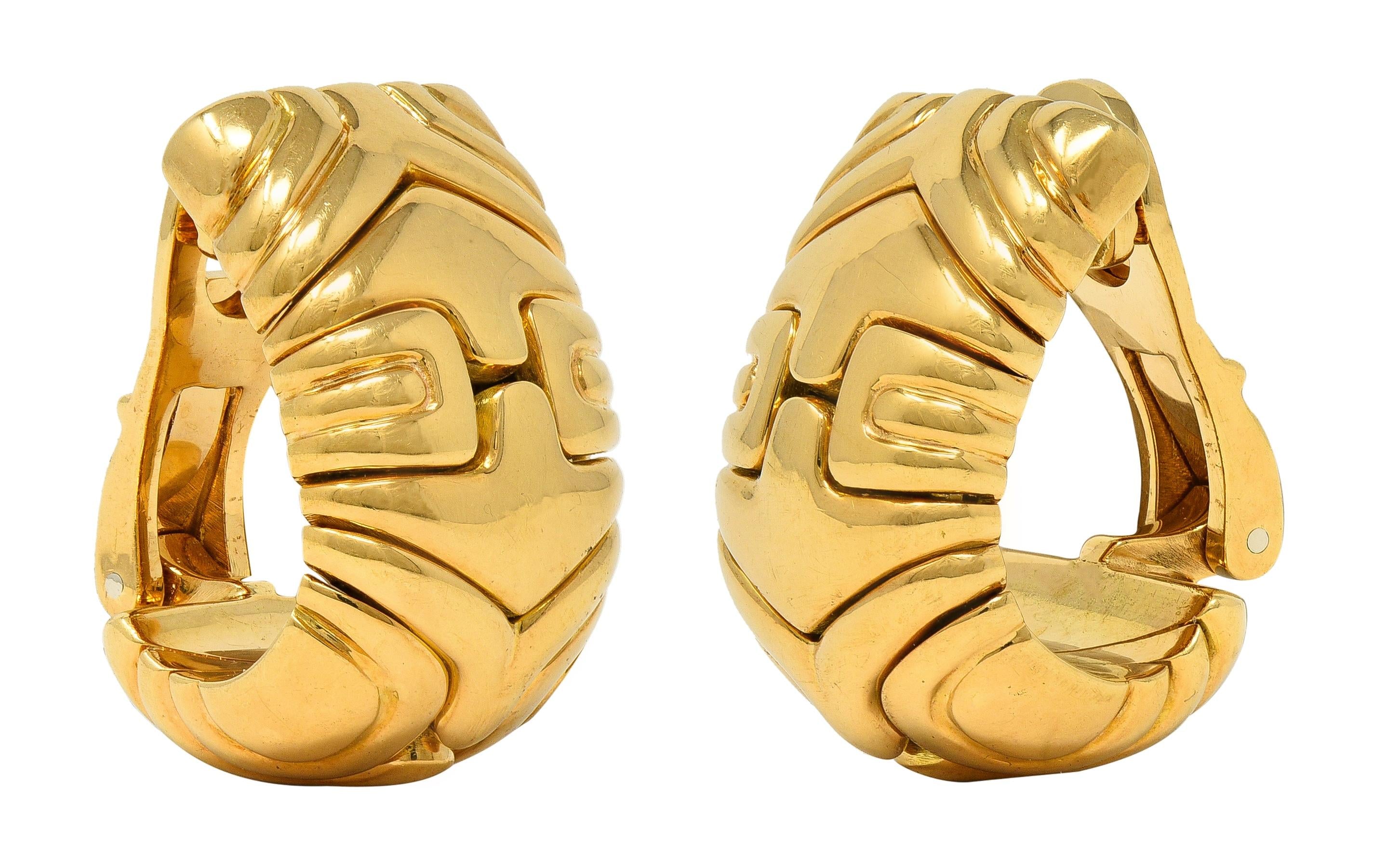 Bulgari 1990's 18 Karat Yellow Gold Vintage Alveare J-Hoop Ear-Clip Earrings