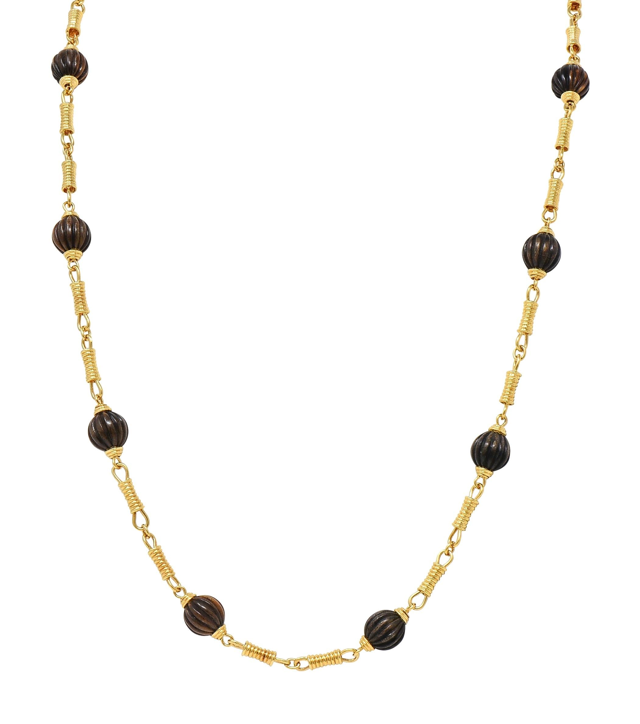 Fred Paris 1960's Horn 18K Yellow Gold Vintage Bead Station Chain Necklace