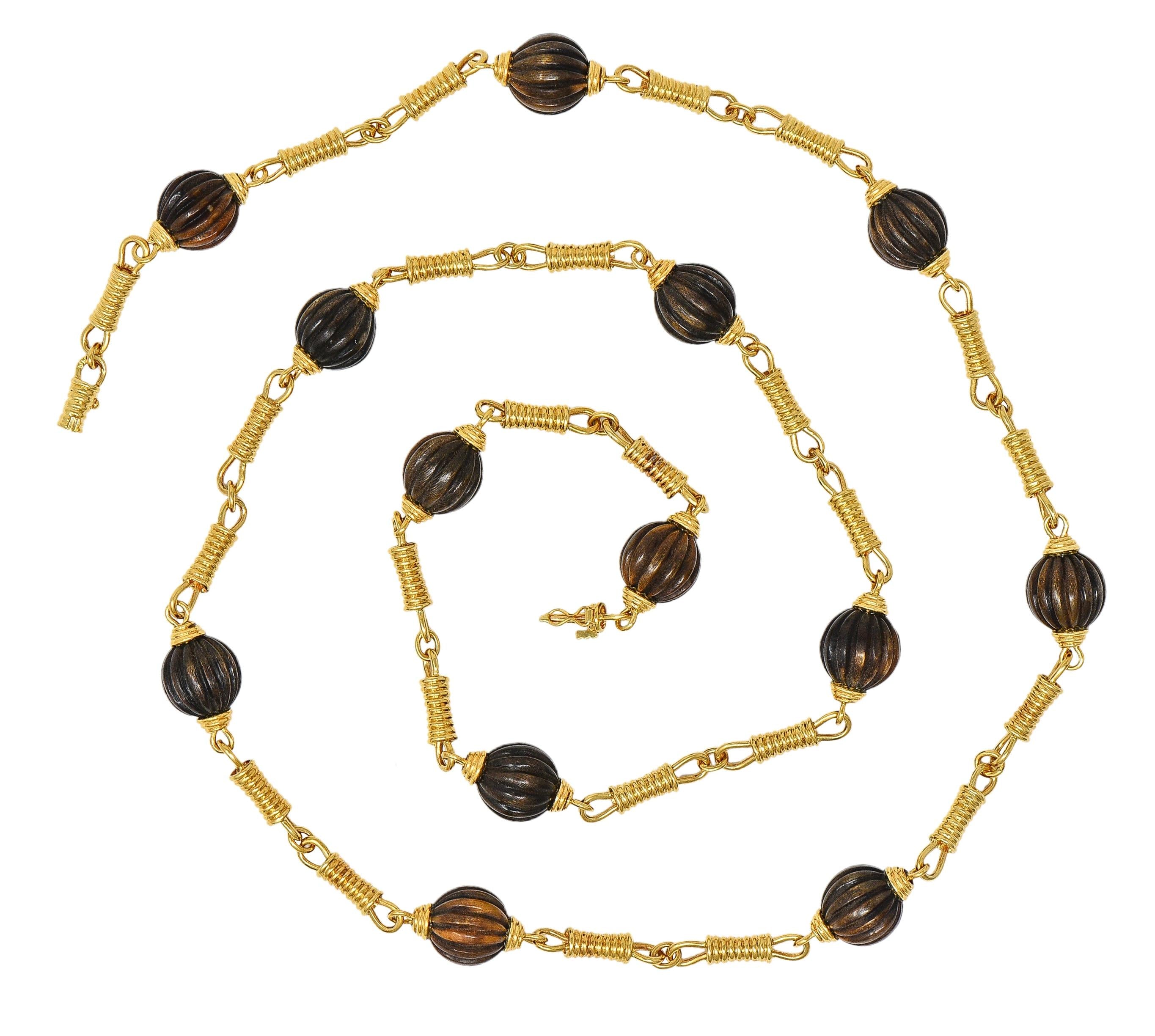 Fred Paris 1960's Horn 18K Yellow Gold Vintage Bead Station Chain Necklace