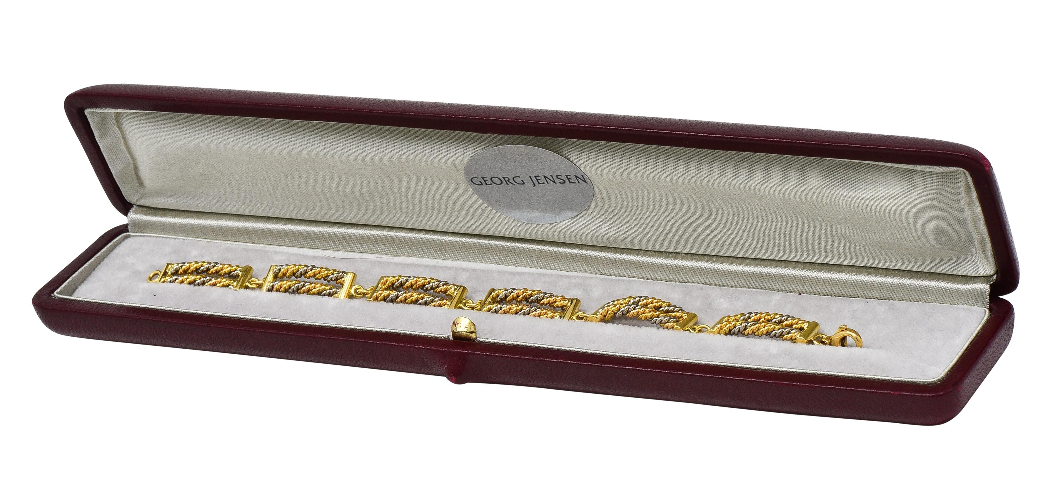 Georg Jensen 1970's Tri-Colored Gold Vintage Twisted Rope Link Chain Bracelet