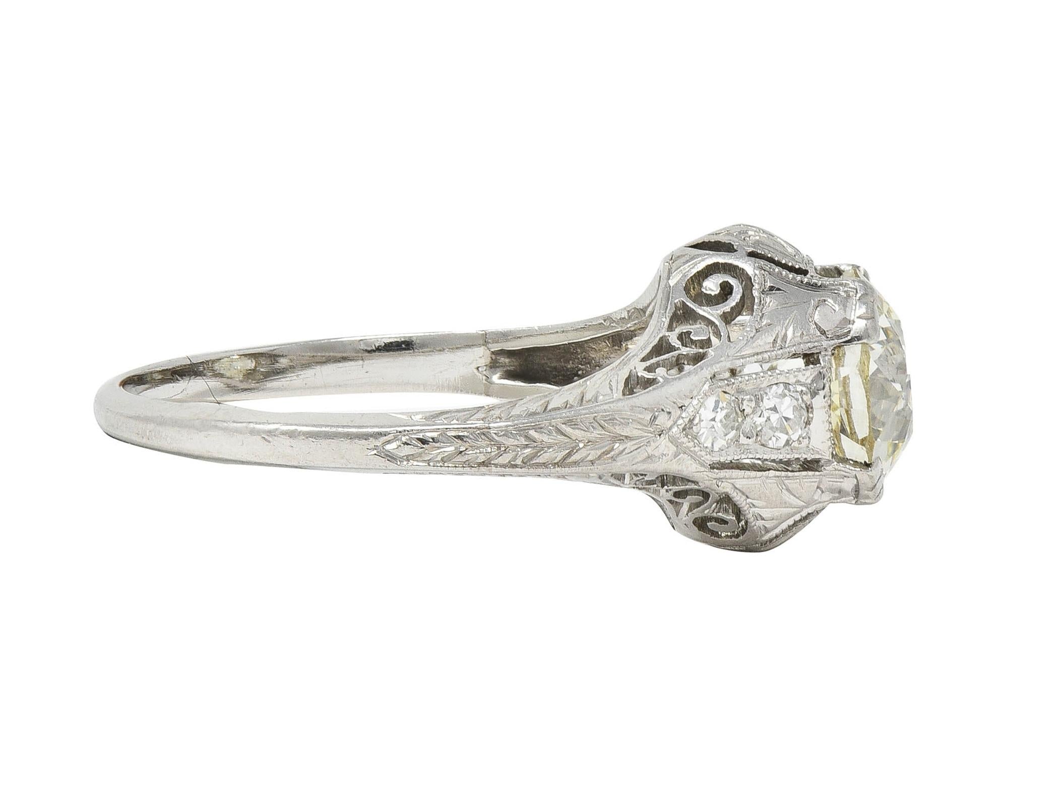 Art Deco 1.30 CTW Old European Cut Diamond Platinum Antique Engagement Ring