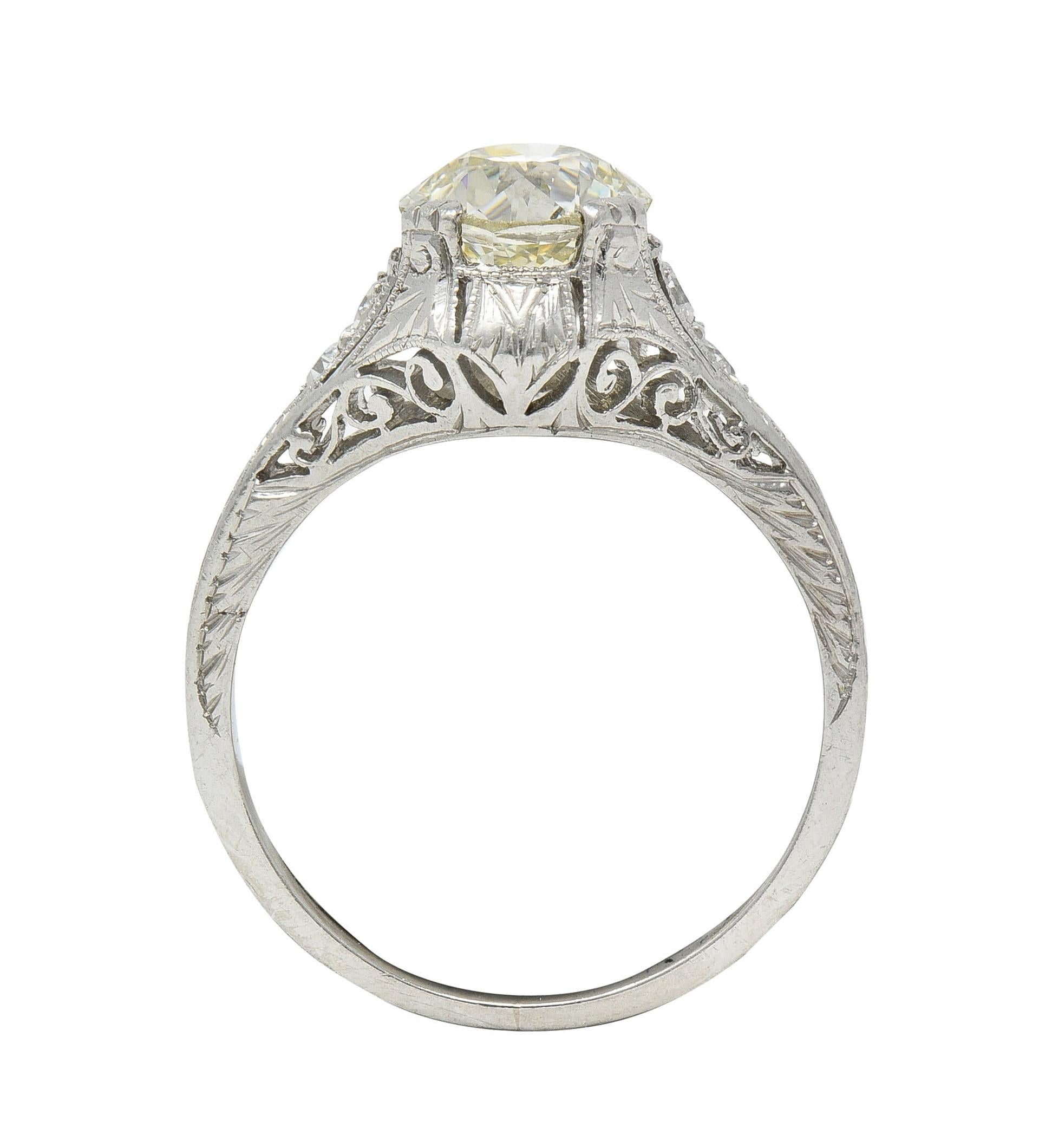 Art Deco 1.30 CTW Old European Cut Diamond Platinum Antique Engagement Ring