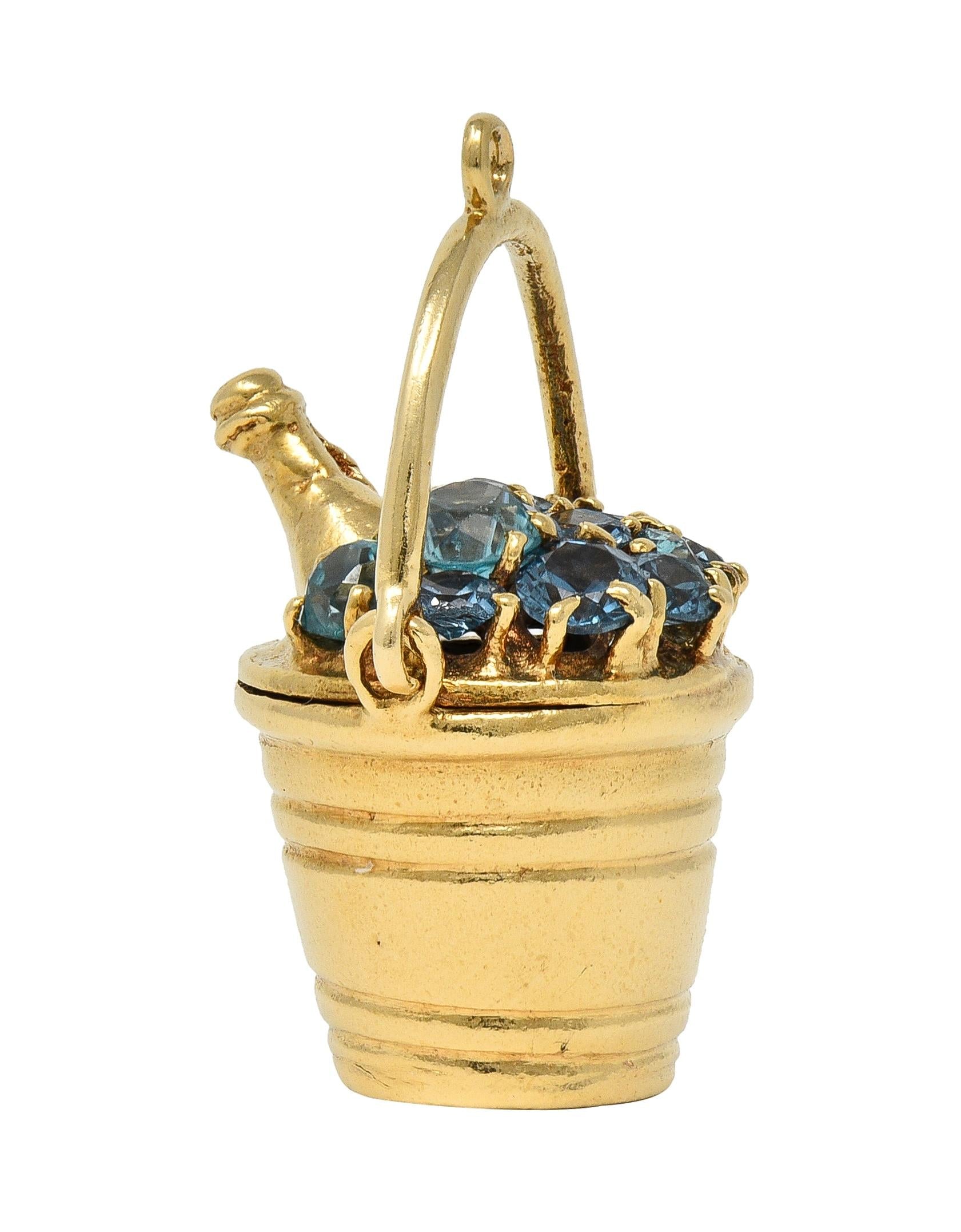 1960's Zircon 14 Karat Yellow Gold Vintage Champagne Bucket Pendant Charm