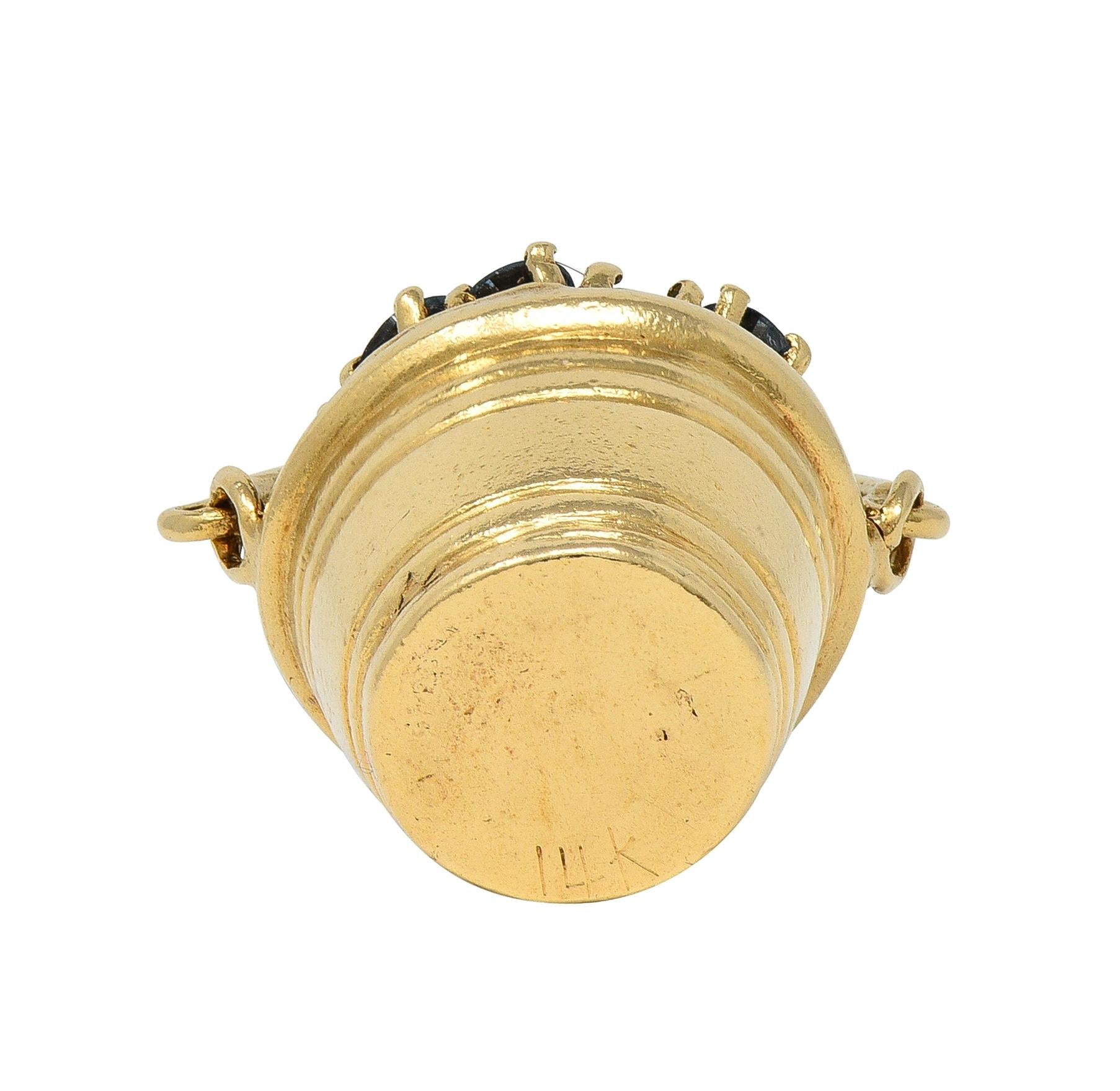 1960's Zircon 14 Karat Yellow Gold Vintage Champagne Bucket Pendant Charm