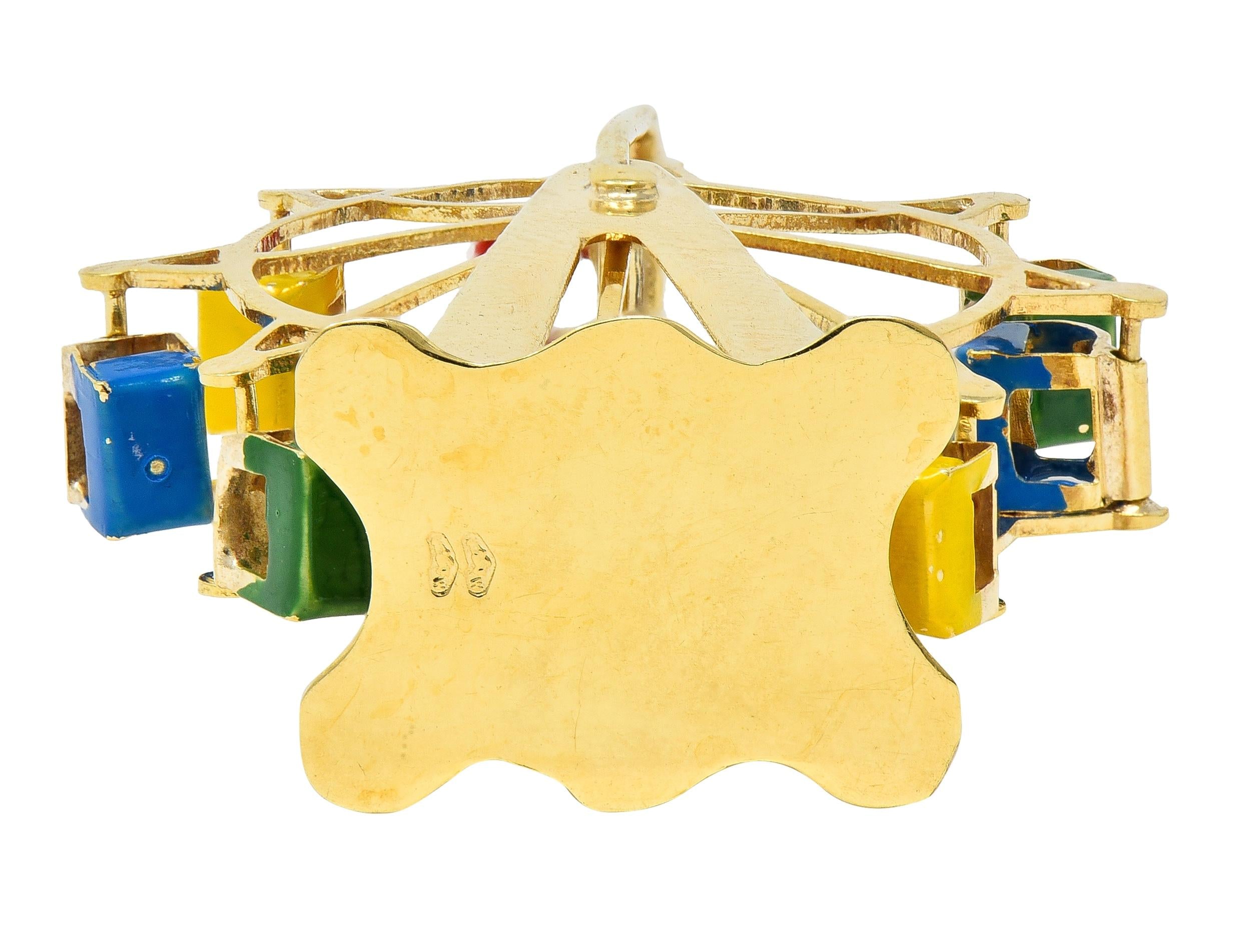 1960's Enamel 14 Karat Yellow Gold Vintage Ferris Wheel Pendant Charm