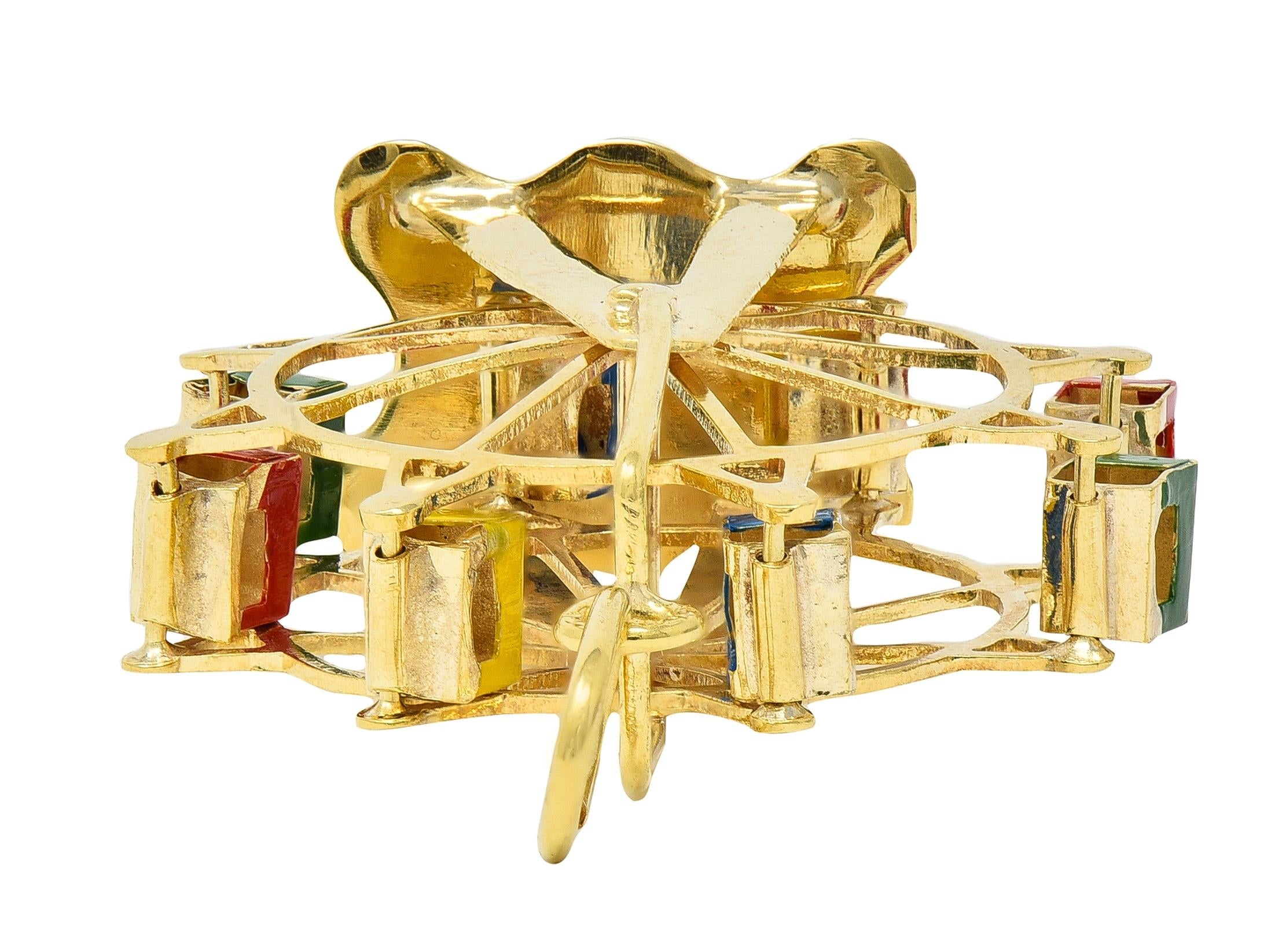 1960's Enamel 14 Karat Yellow Gold Vintage Ferris Wheel Pendant Charm