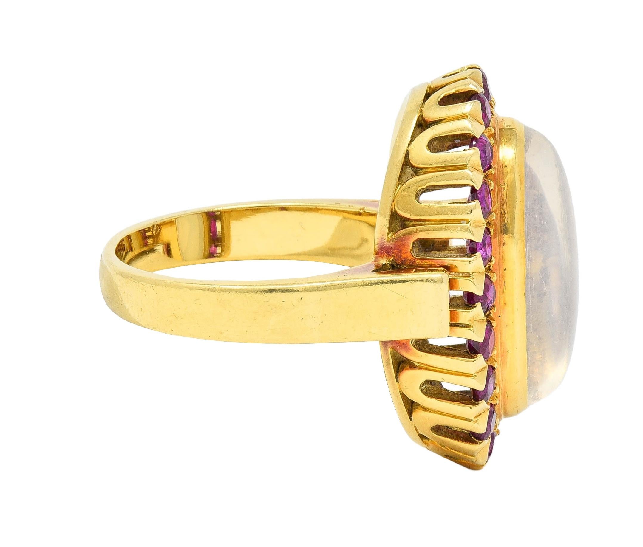 1960s 1.60 CTW Ruby Moonstone 18 Karat Yellow Gold Vintage Halo Ring