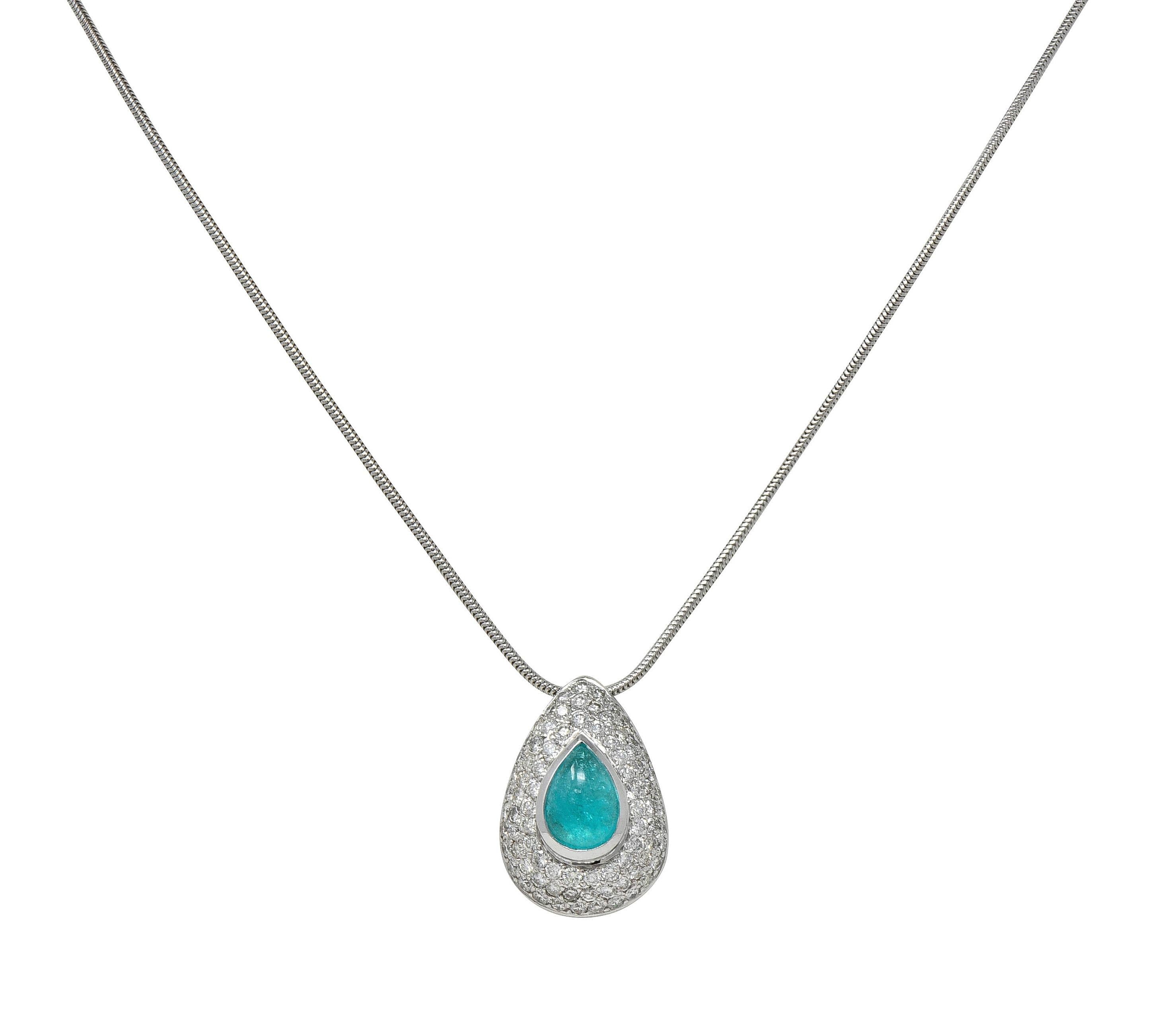 Contemporary 2.30 CTW Paraiba Tourmaline Diamond 18K Gold Pendant Necklace GIA