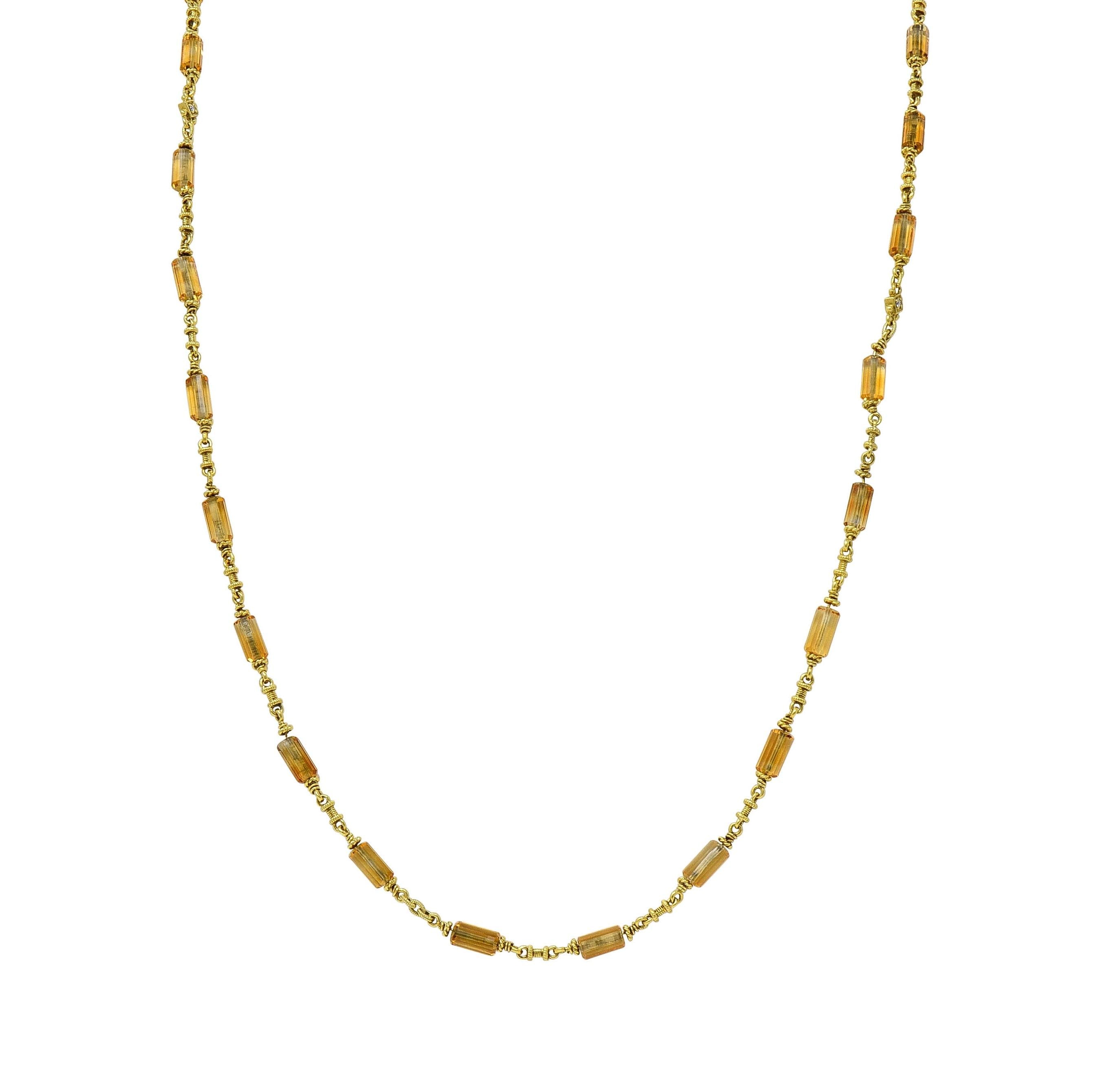 Judith Ripka 2000's Citrine Diamond 18 Karat Yellow Gold Bead Chain Necklace