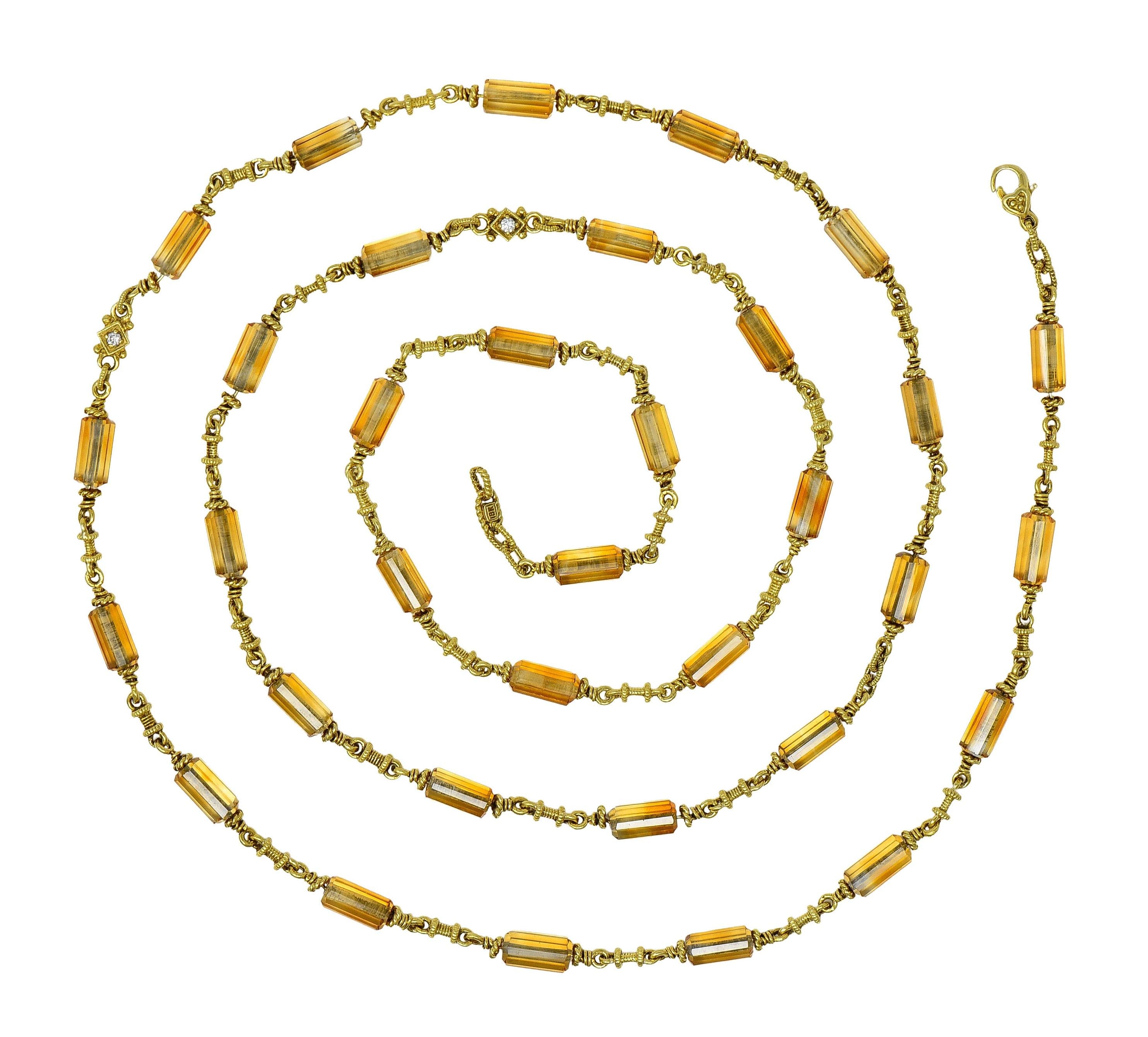 Judith Ripka 2000's Citrine Diamond 18 Karat Yellow Gold Bead Chain Necklace