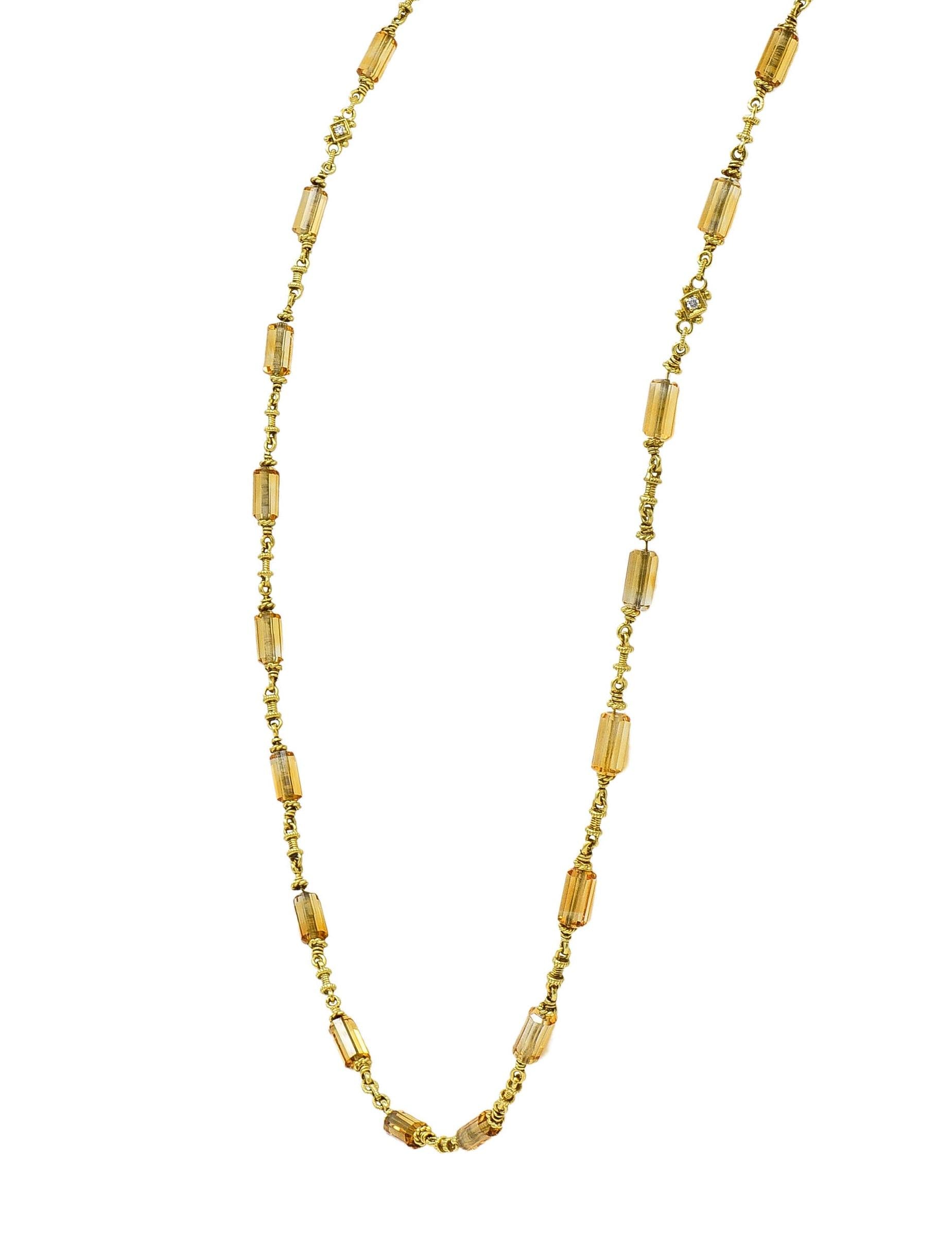 Judith Ripka 2000's Citrine Diamond 18 Karat Yellow Gold Bead Chain Necklace