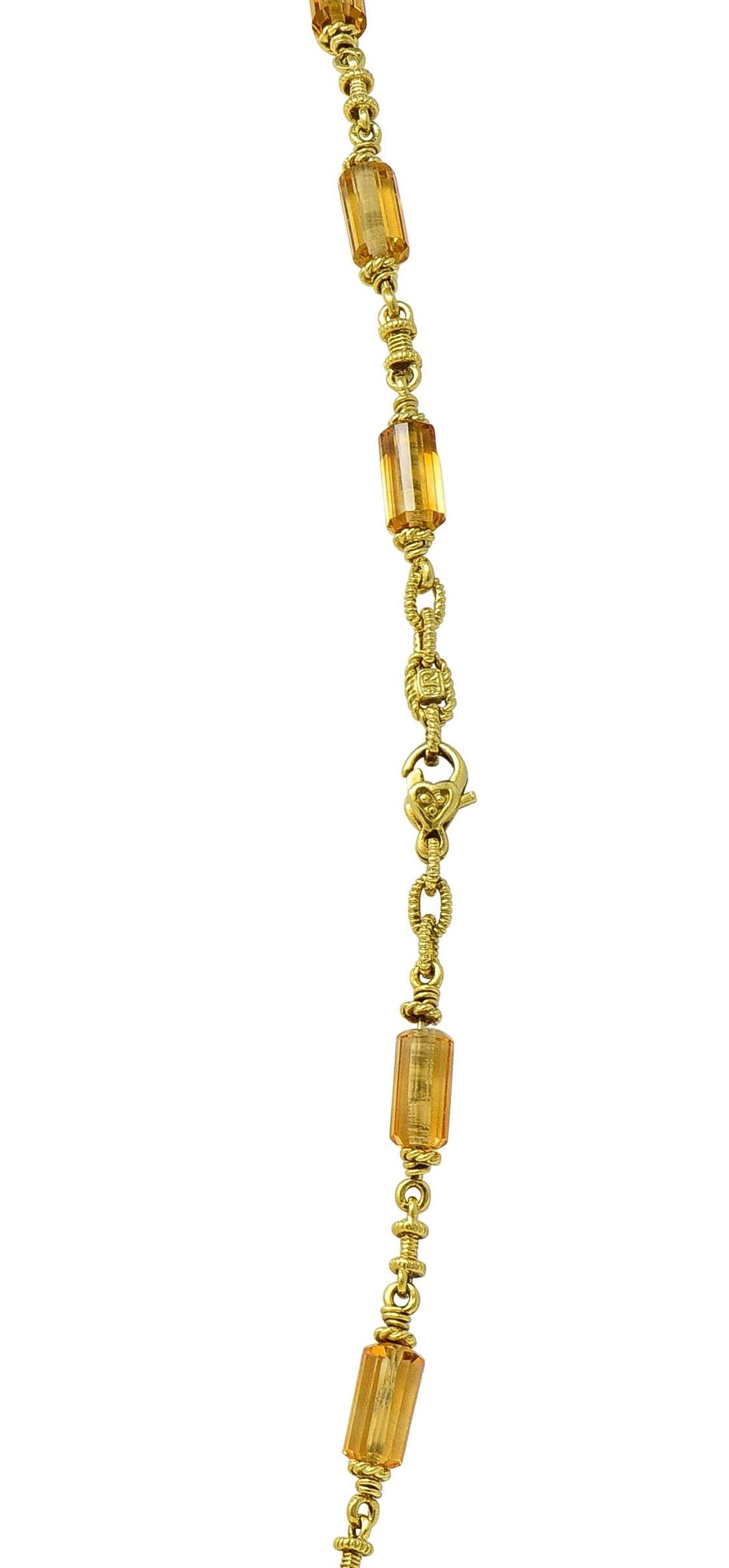 Judith Ripka 2000's Citrine Diamond 18 Karat Yellow Gold Bead Chain Necklace