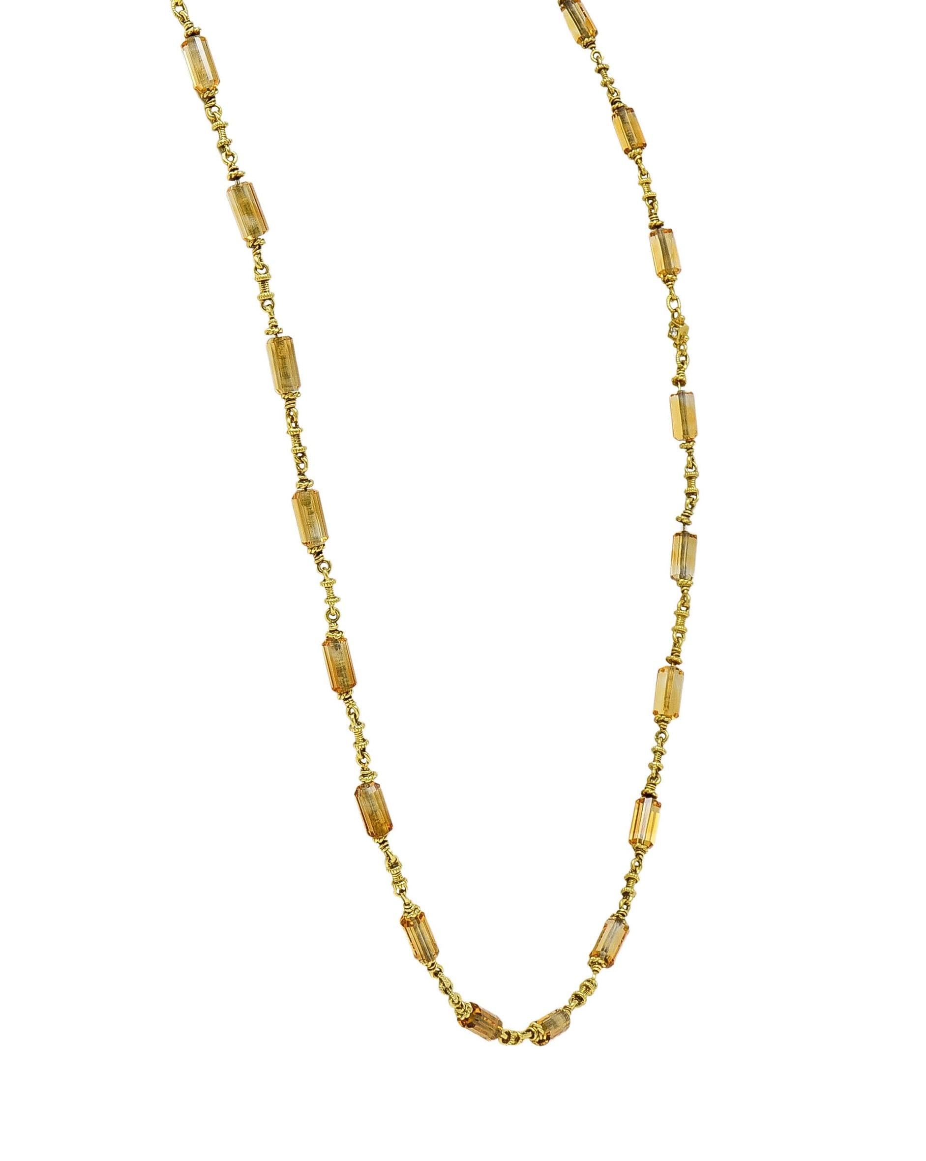 Judith Ripka 2000's Citrine Diamond 18 Karat Yellow Gold Bead Chain Necklace
