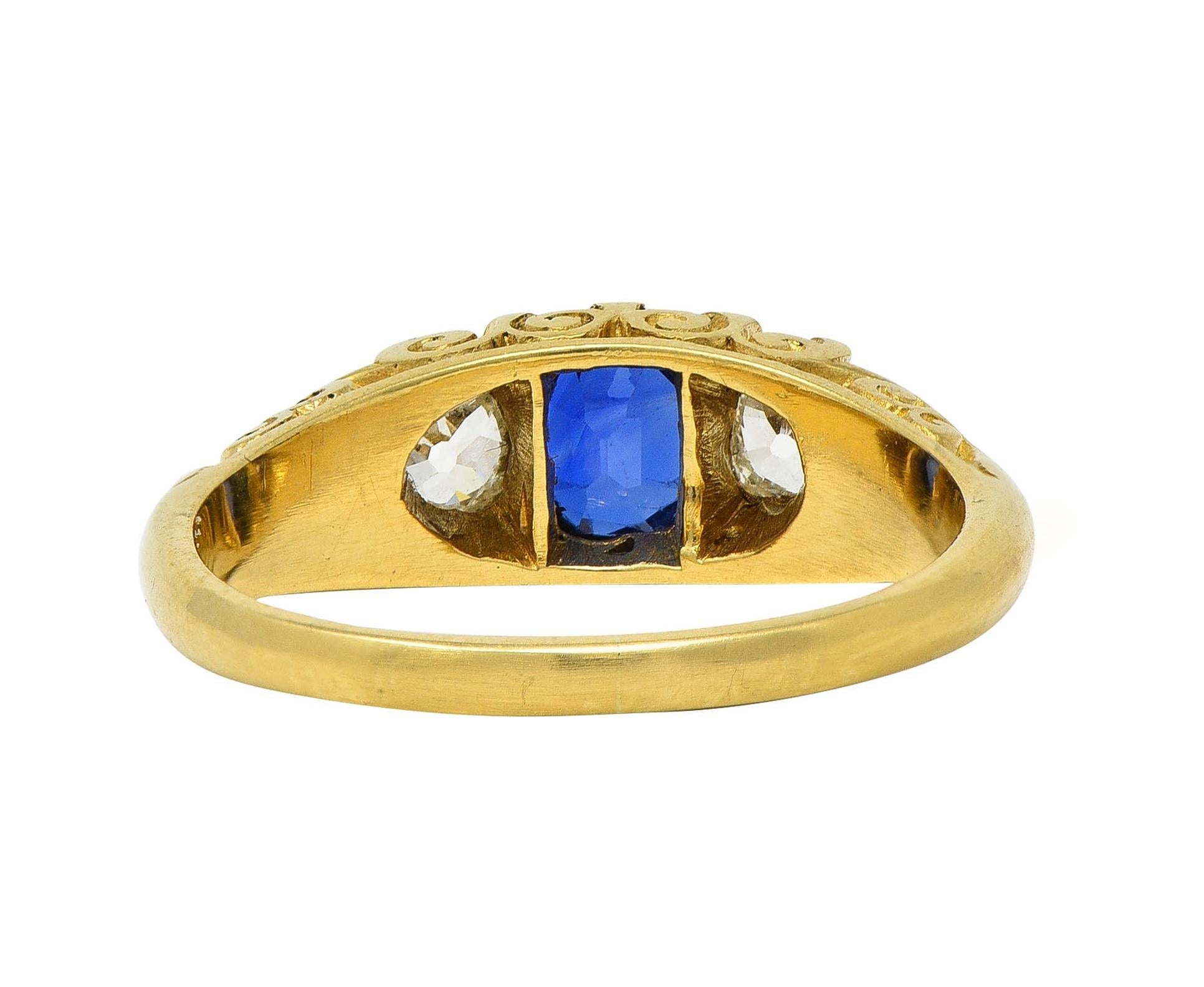 Victorian 1.54 CTW Sapphire Diamond 18K Yellow Gold Antique Scroll Band Ring