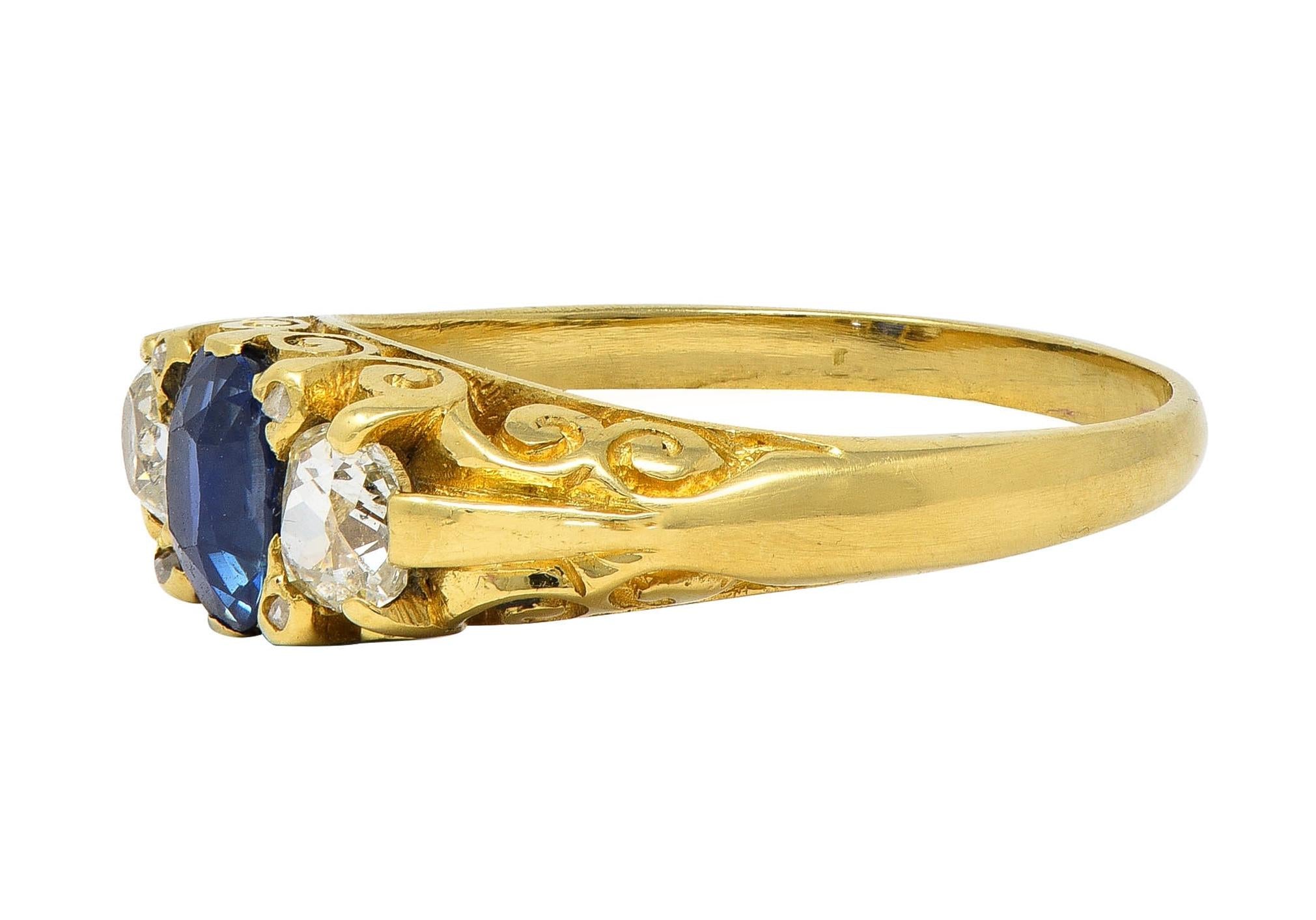 Victorian 1.54 CTW Sapphire Diamond 18K Yellow Gold Antique Scroll Band Ring