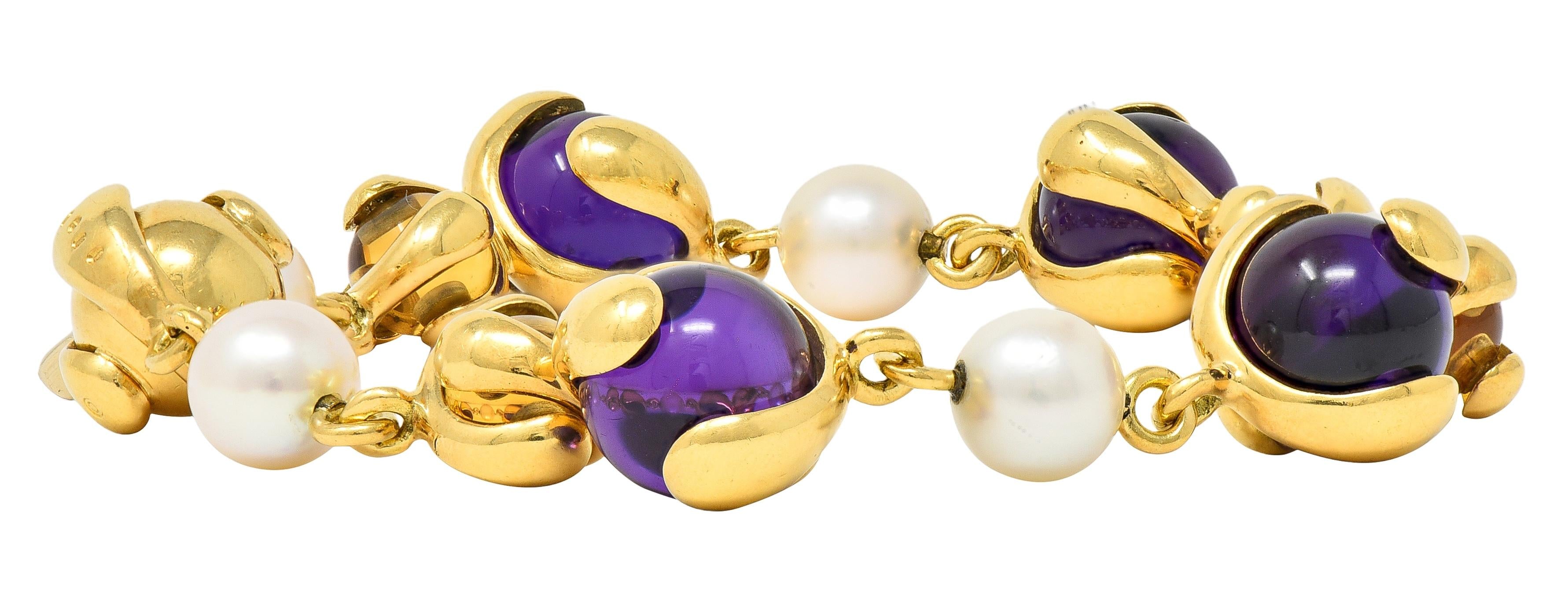 Marina B. 2000's Amethyst Pearl Citrine 18K Yellow Gold Cardan Bead Bracelet