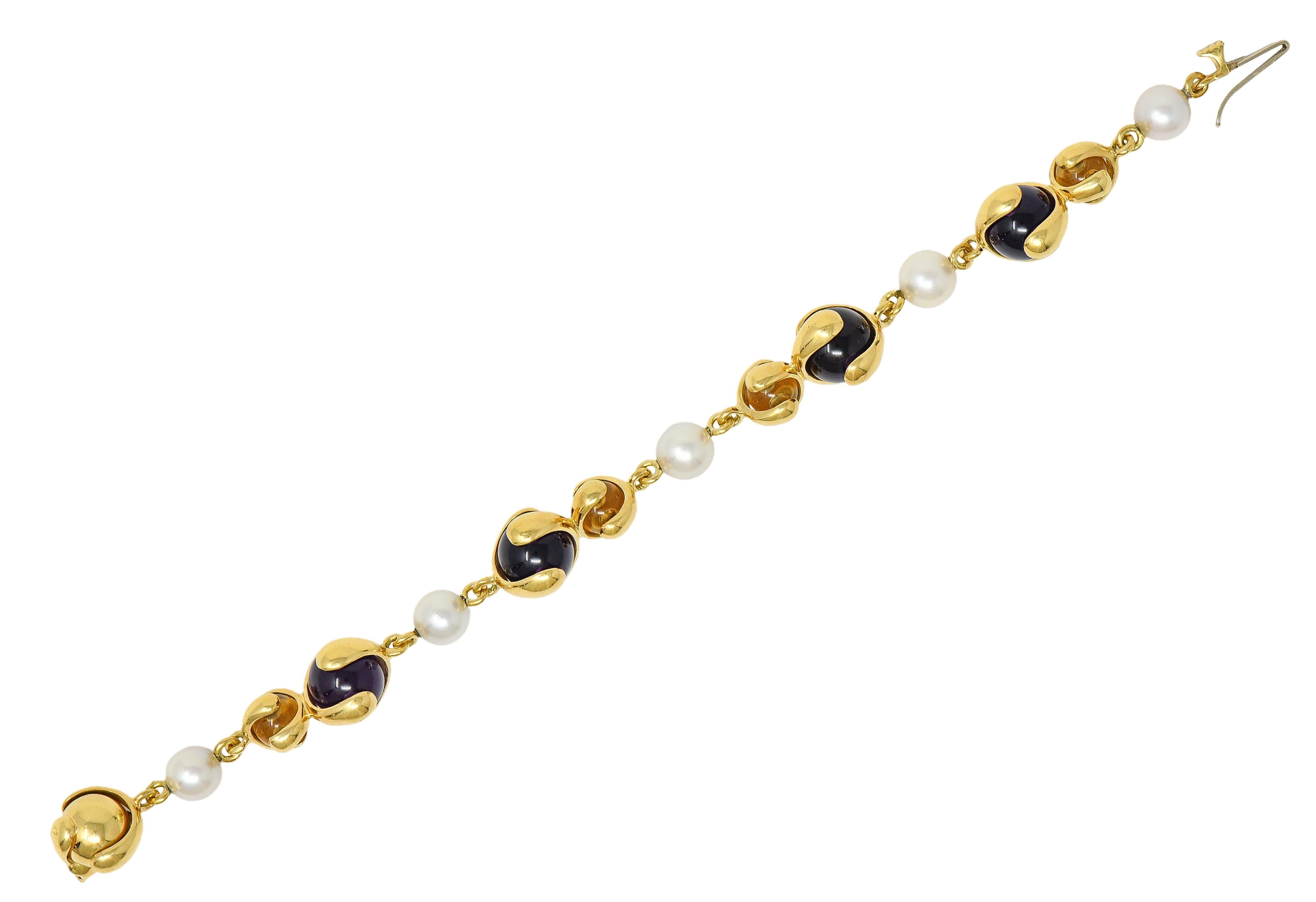 Marina B. 2000's Amethyst Pearl Citrine 18K Yellow Gold Cardan Bead Bracelet