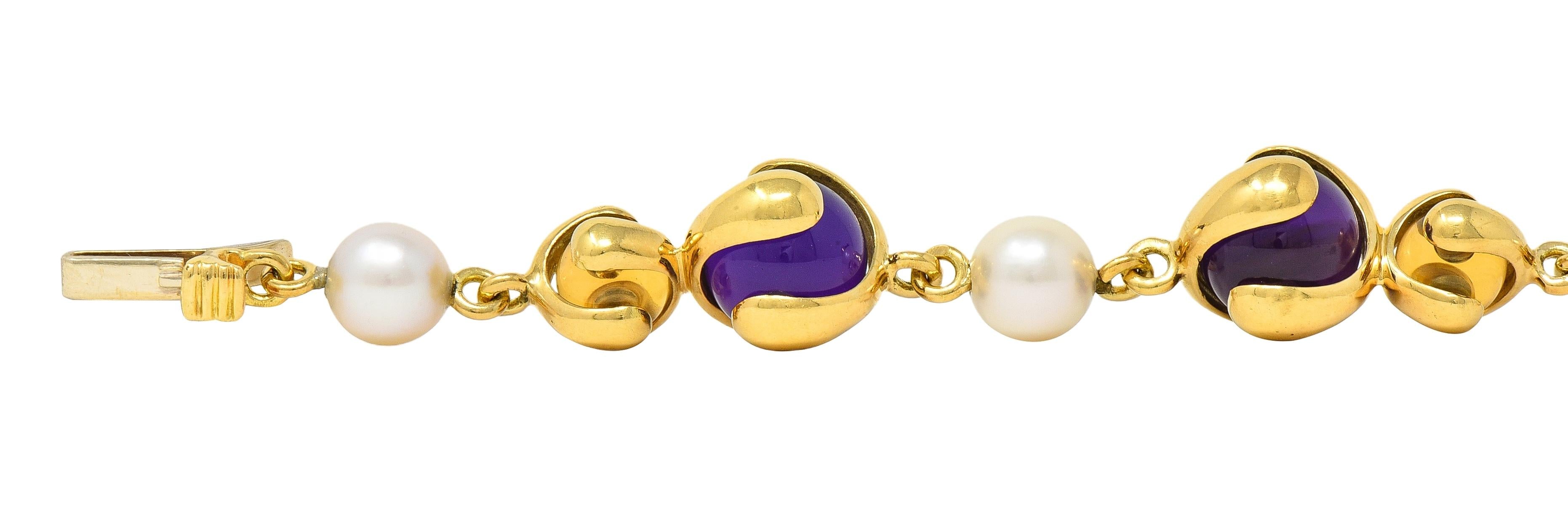 Marina B. 2000's Amethyst Pearl Citrine 18K Yellow Gold Cardan Bead Bracelet