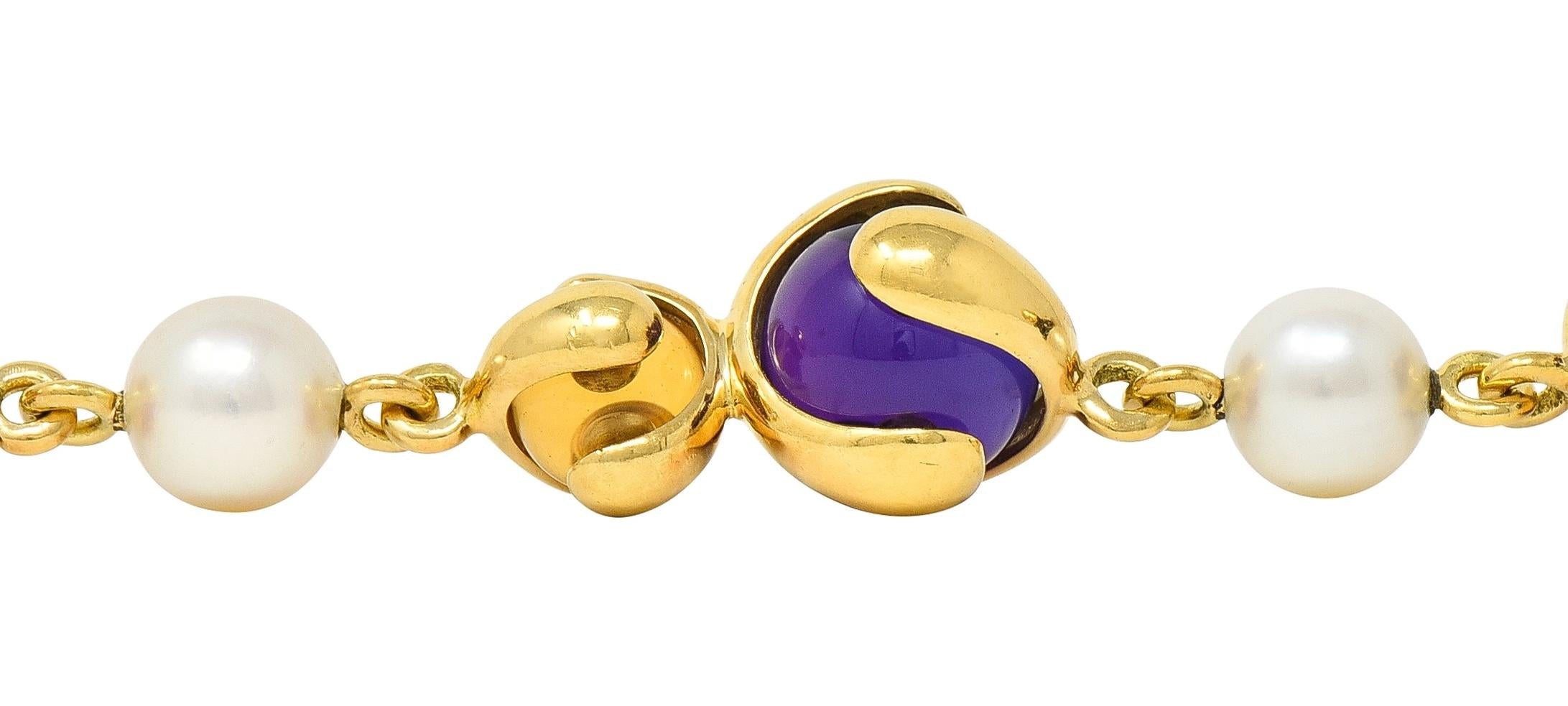 Marina B. 2000's Amethyst Pearl Citrine 18K Yellow Gold Cardan Bead Bracelet