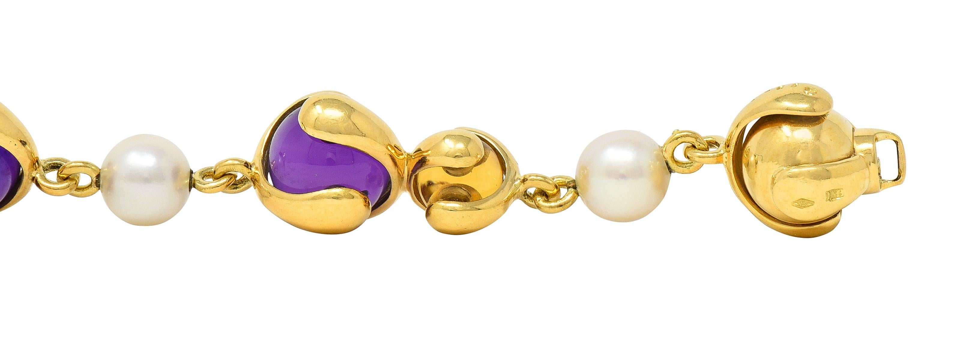 Marina B. 2000's Amethyst Pearl Citrine 18K Yellow Gold Cardan Bead Bracelet